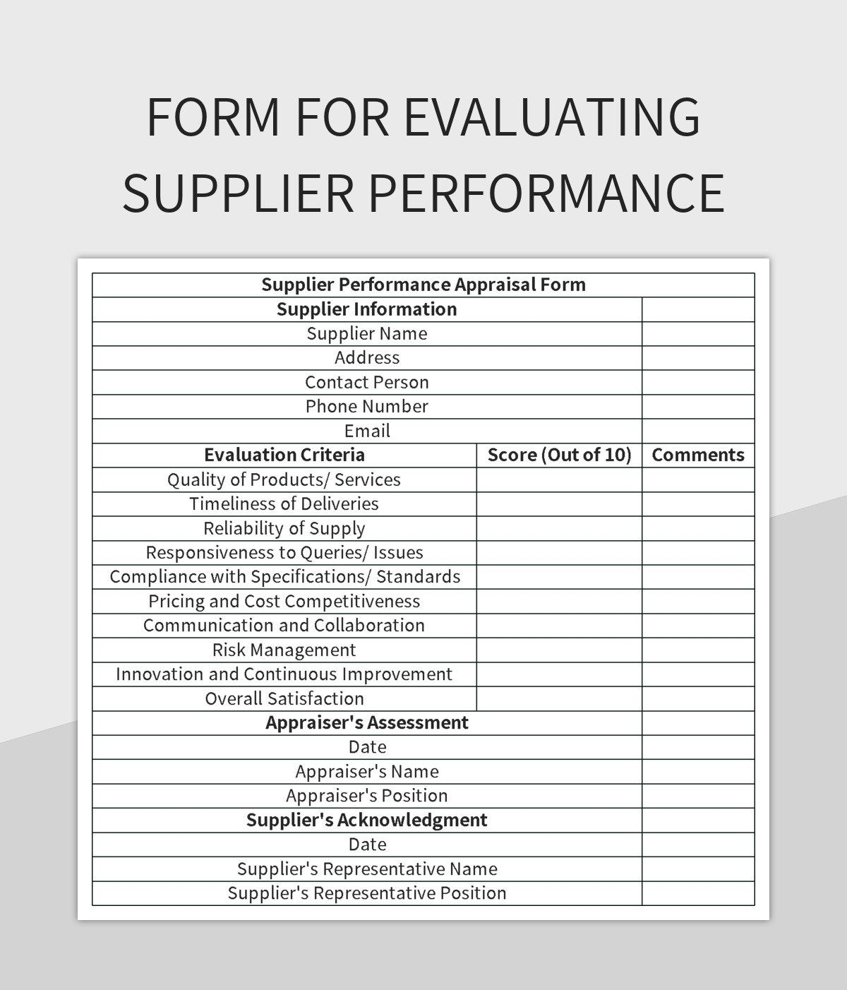 supplier evaluation form