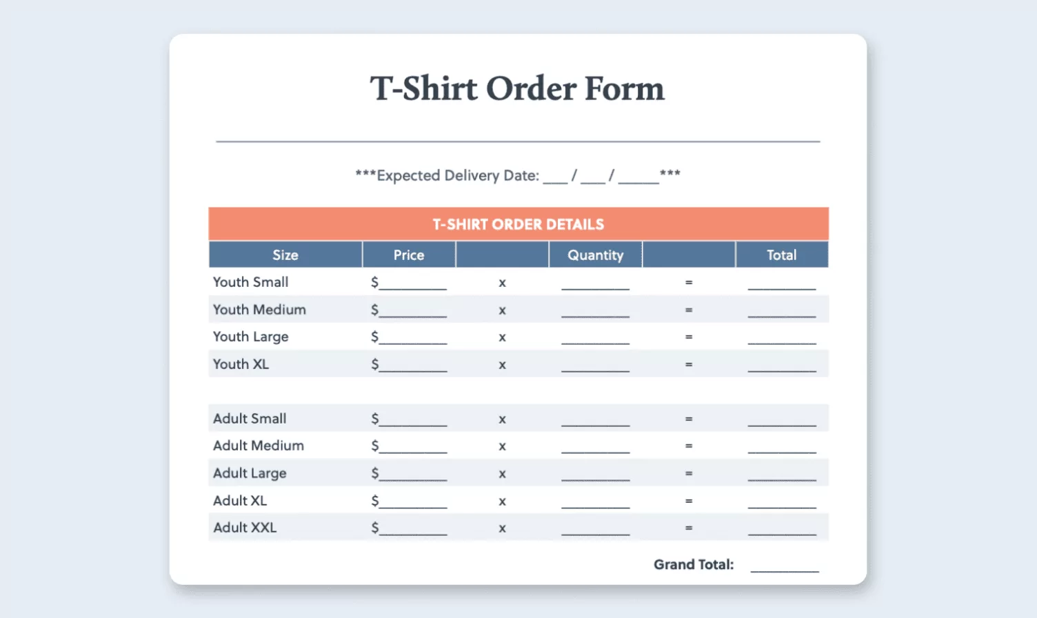 sample t shirt order form sample t shirt order form