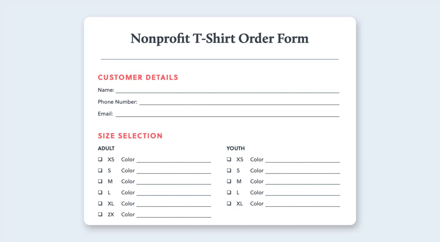 Free T Shirt Order Form Template Excel Google Sheets PDF Bonfire