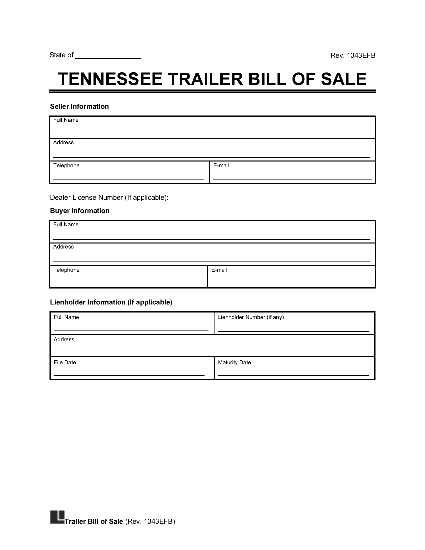 Free Tennessee Trailer Bill Of Sale Template PDF Word Free Tennessee Trailer Bill Of Sale Template PDF Word
