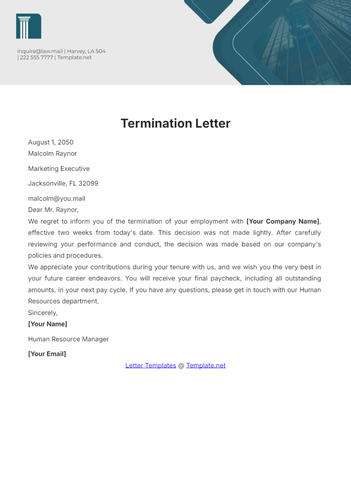 Free Termination Letter Templates Editable And Printable Free Termination Letter Templates Editable And Printable