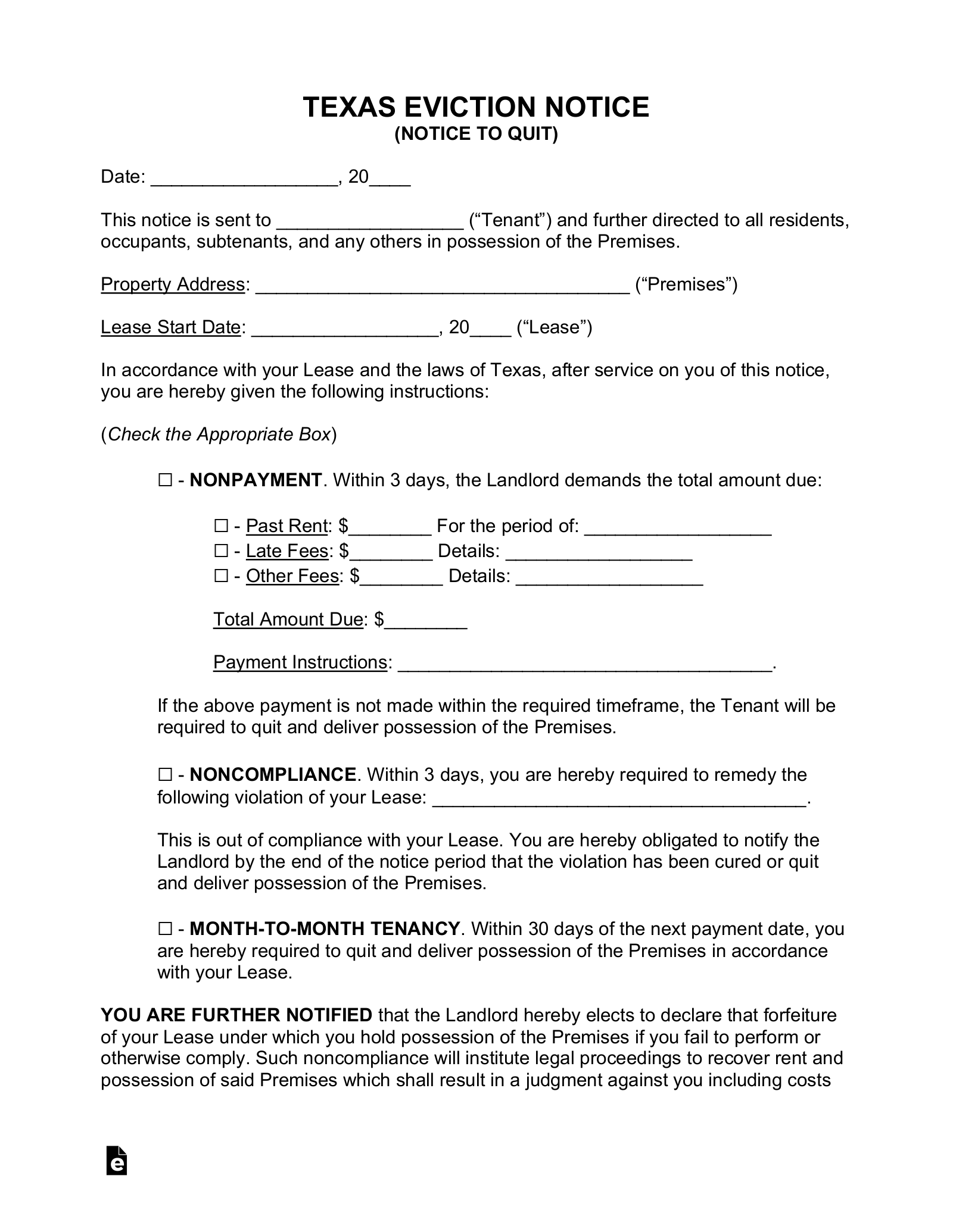 Free Texas Eviction Notice Forms 3 PDF Word EForms Free Texas Eviction Notice Forms 3 PDF Word EForms