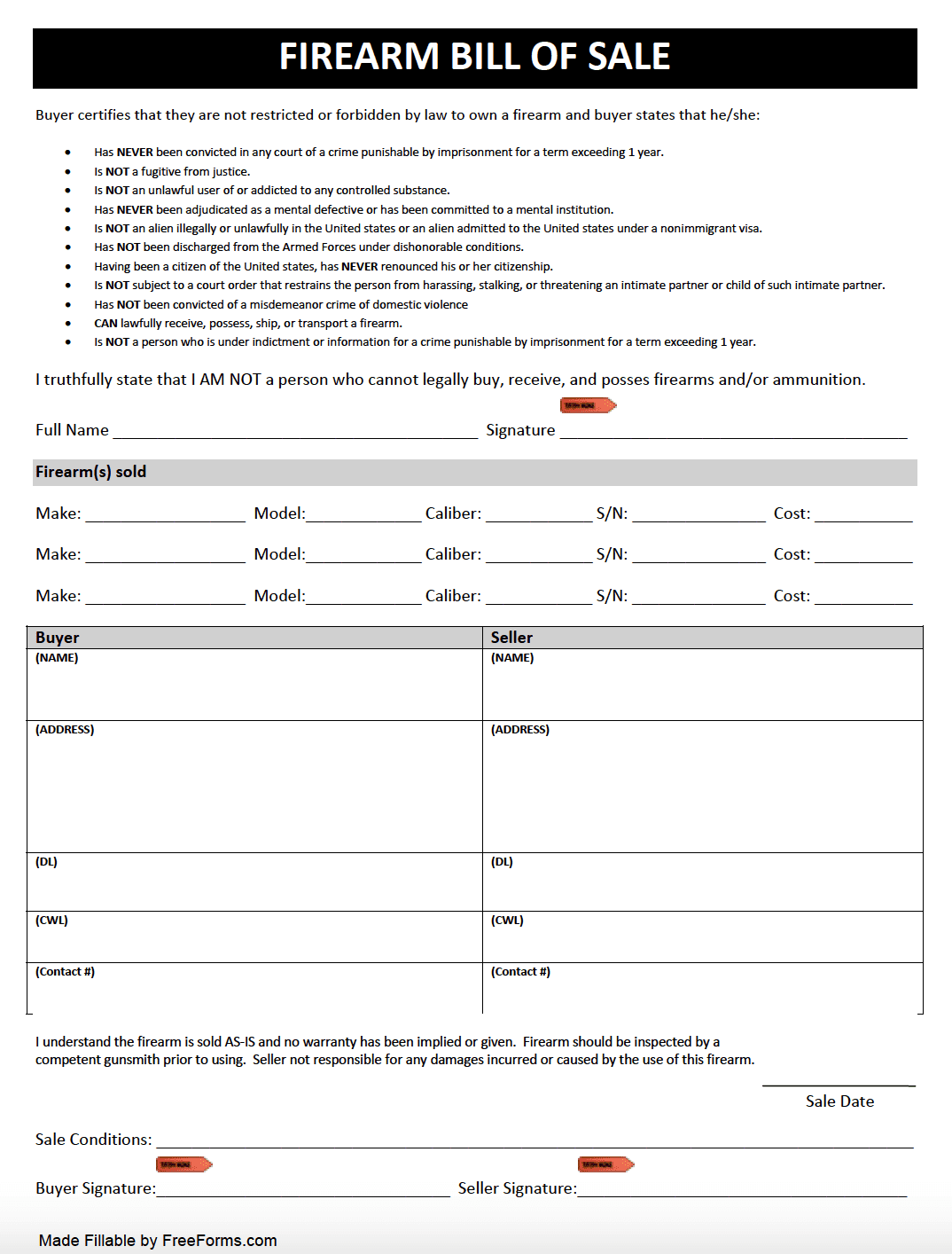 Free Texas Firearm Gun Bill Of Sale Form PDF Free Texas Firearm Gun Bill Of Sale Form PDF