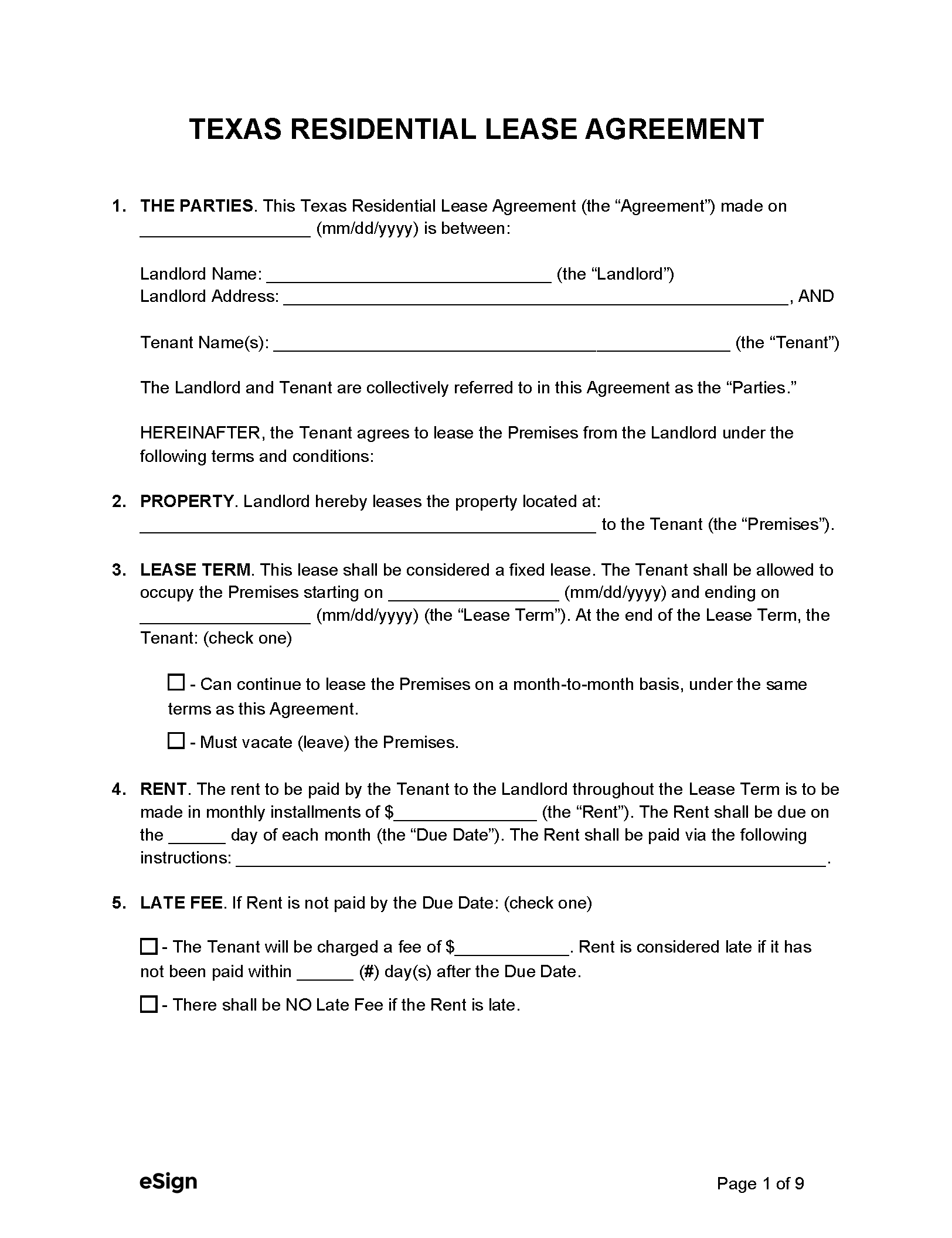 Free Texas Lease Agreement Templates 6 PDF WORD RTF
