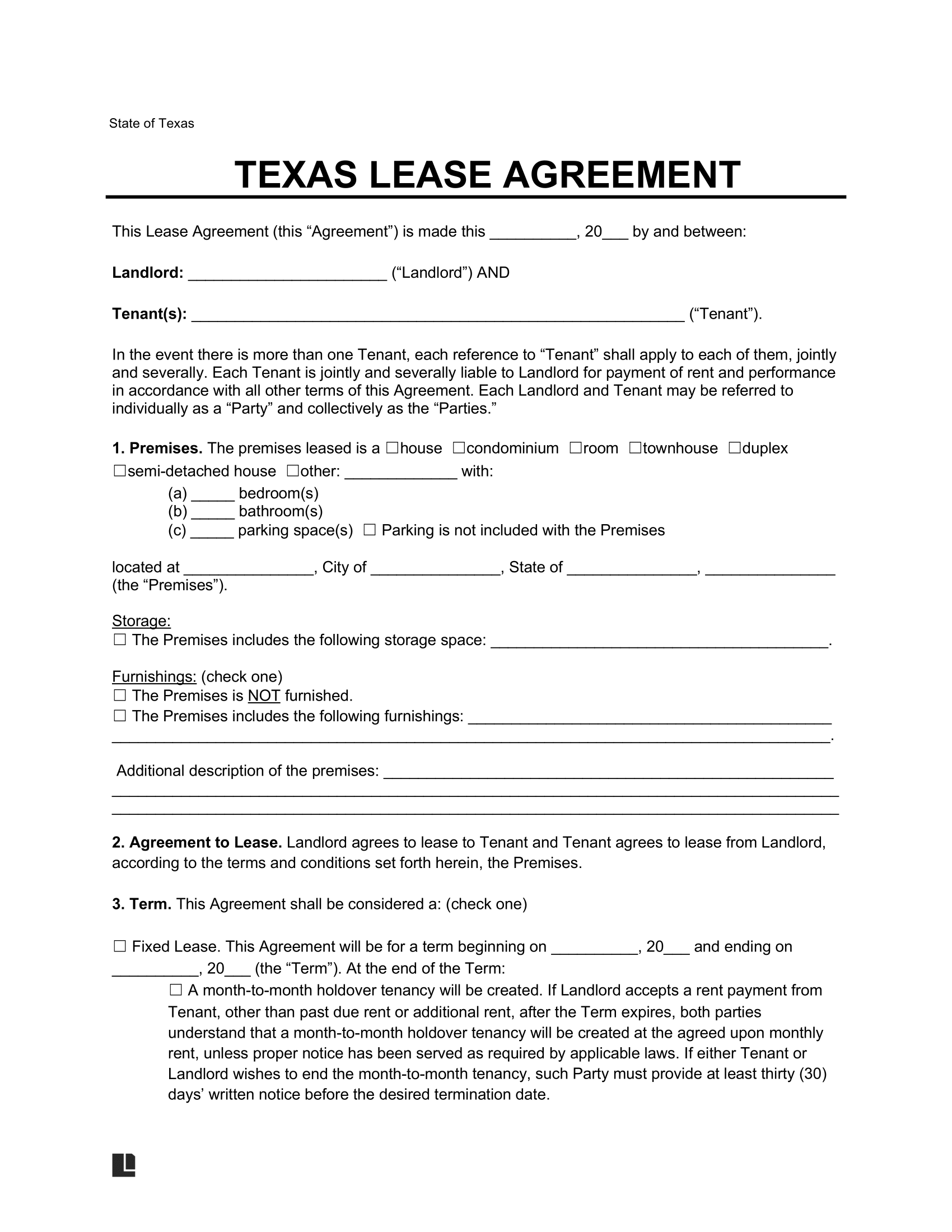 Free Texas Lease Agreement Templates 6 PDF Word