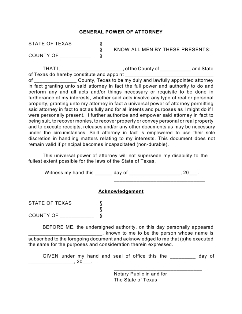 Free Texas Power Of Attorney Forms 10 Types PDF Word EForms