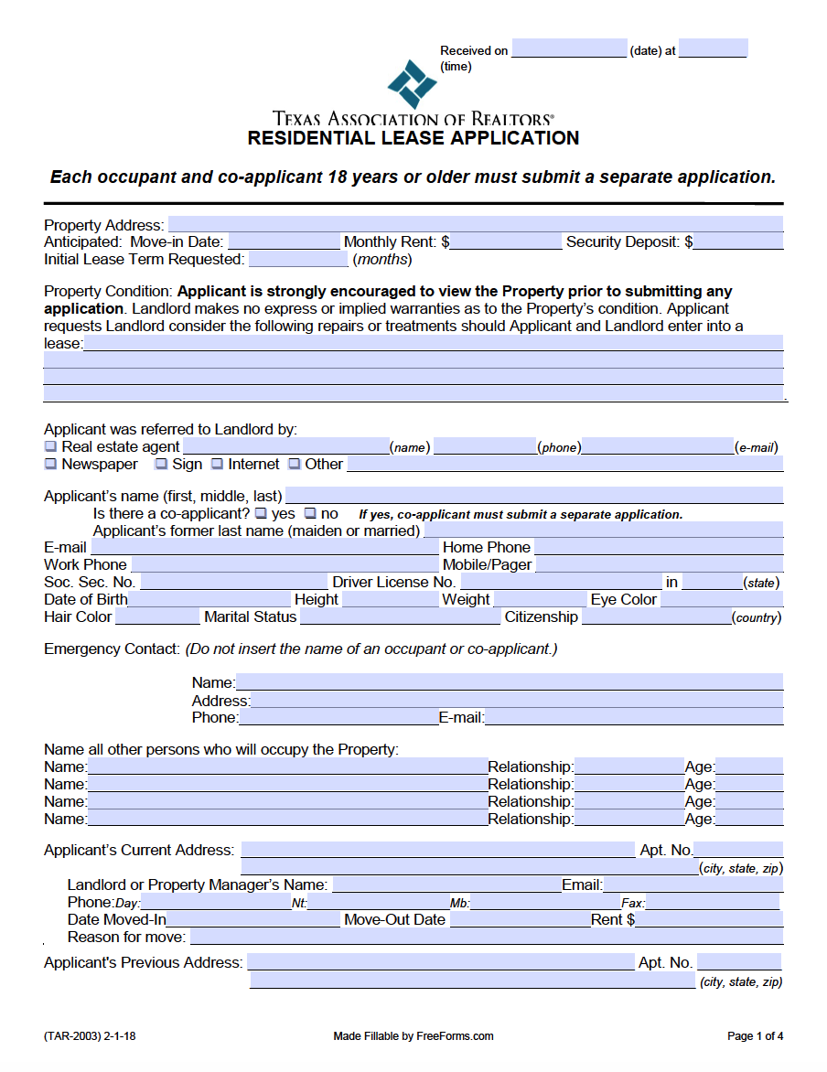 Free Texas Rental Application Form PDF Free Texas Rental Application Form PDF