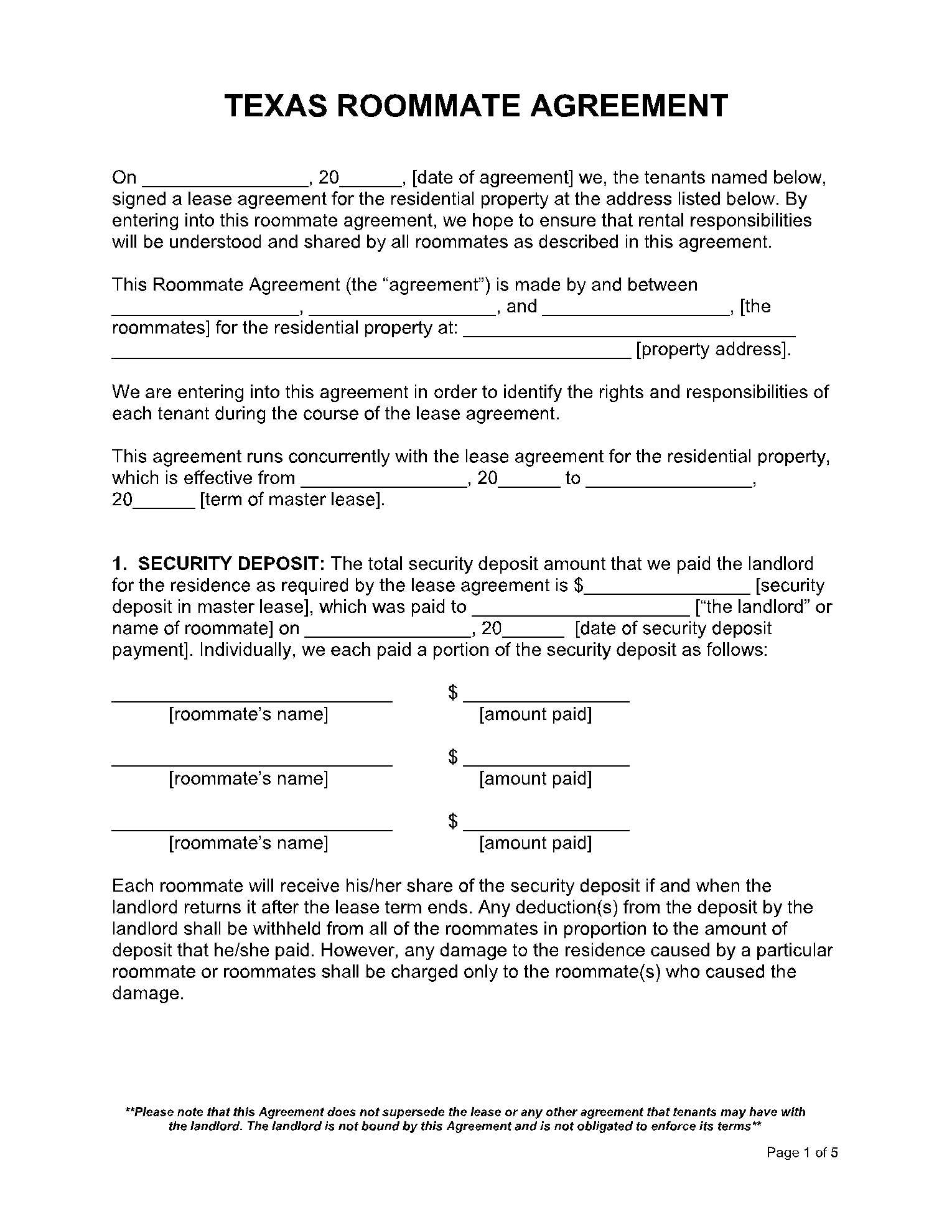 Free Texas Room Rental Agreement PDF Sample CocoSign