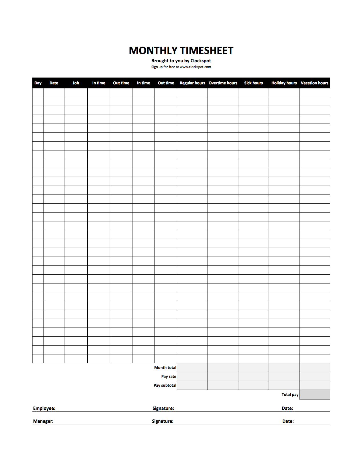 Free Time Tracking Spreadsheets Excel Timesheet Templates
