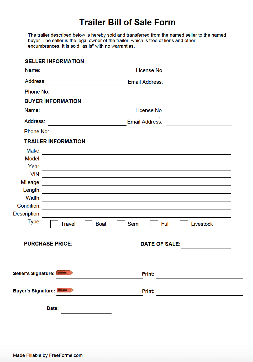 Free Trailer Bill Of Sale Form PDF Free Trailer Bill Of Sale Form PDF