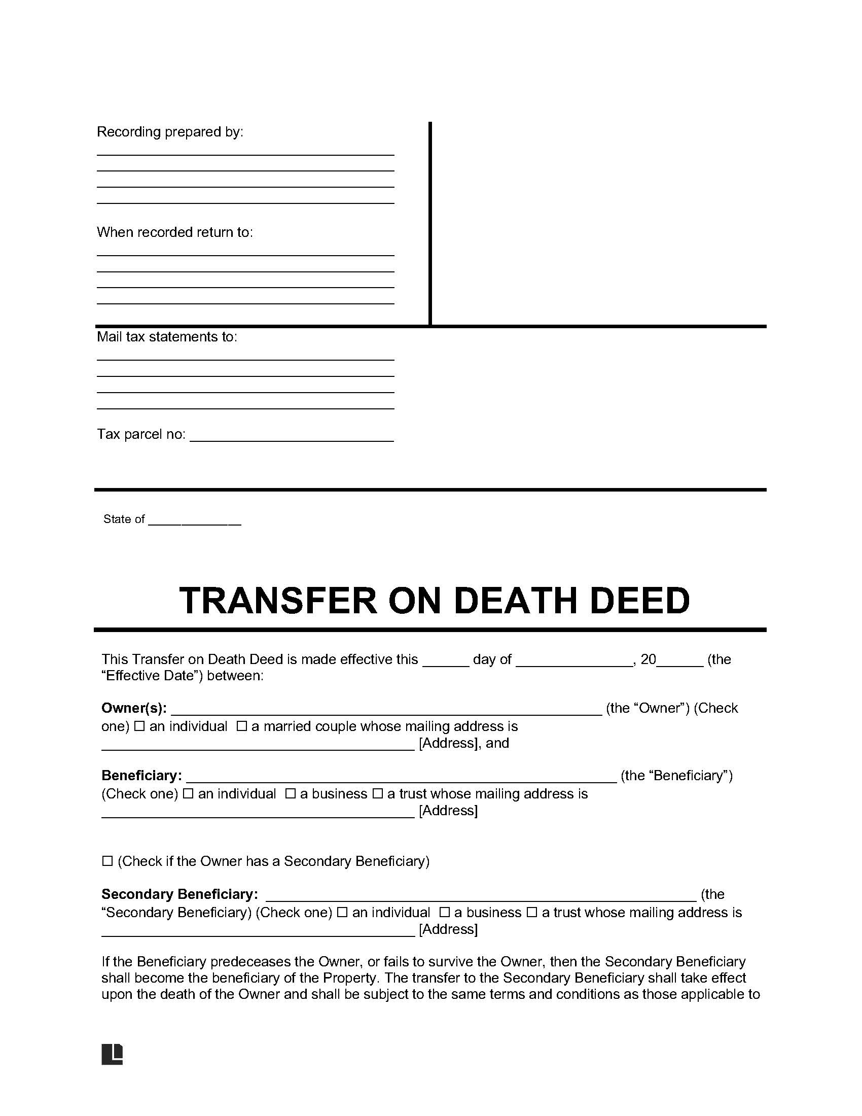Free Transfer on Death Deed Form PDF Word Free Transfer on Death Deed Form PDF Word