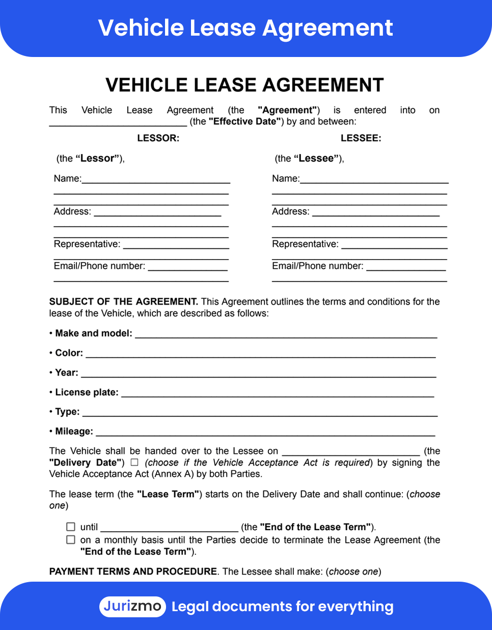 Free Vehicle Lease Agreement Template PDF Word Jurizmo Free Vehicle Lease Agreement Template PDF Word Jurizmo