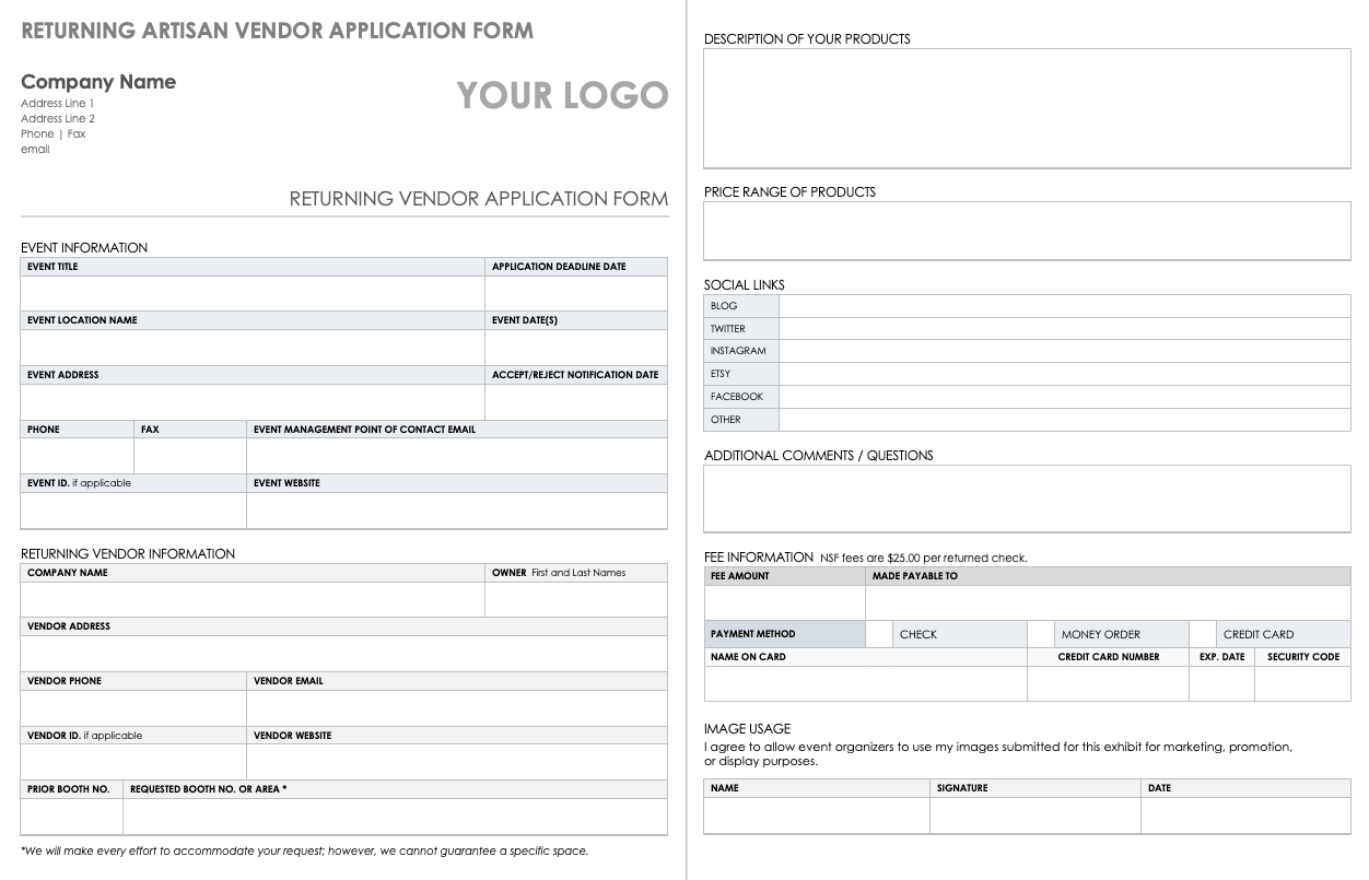 Free Vendor Application Forms Templates Smartsheet