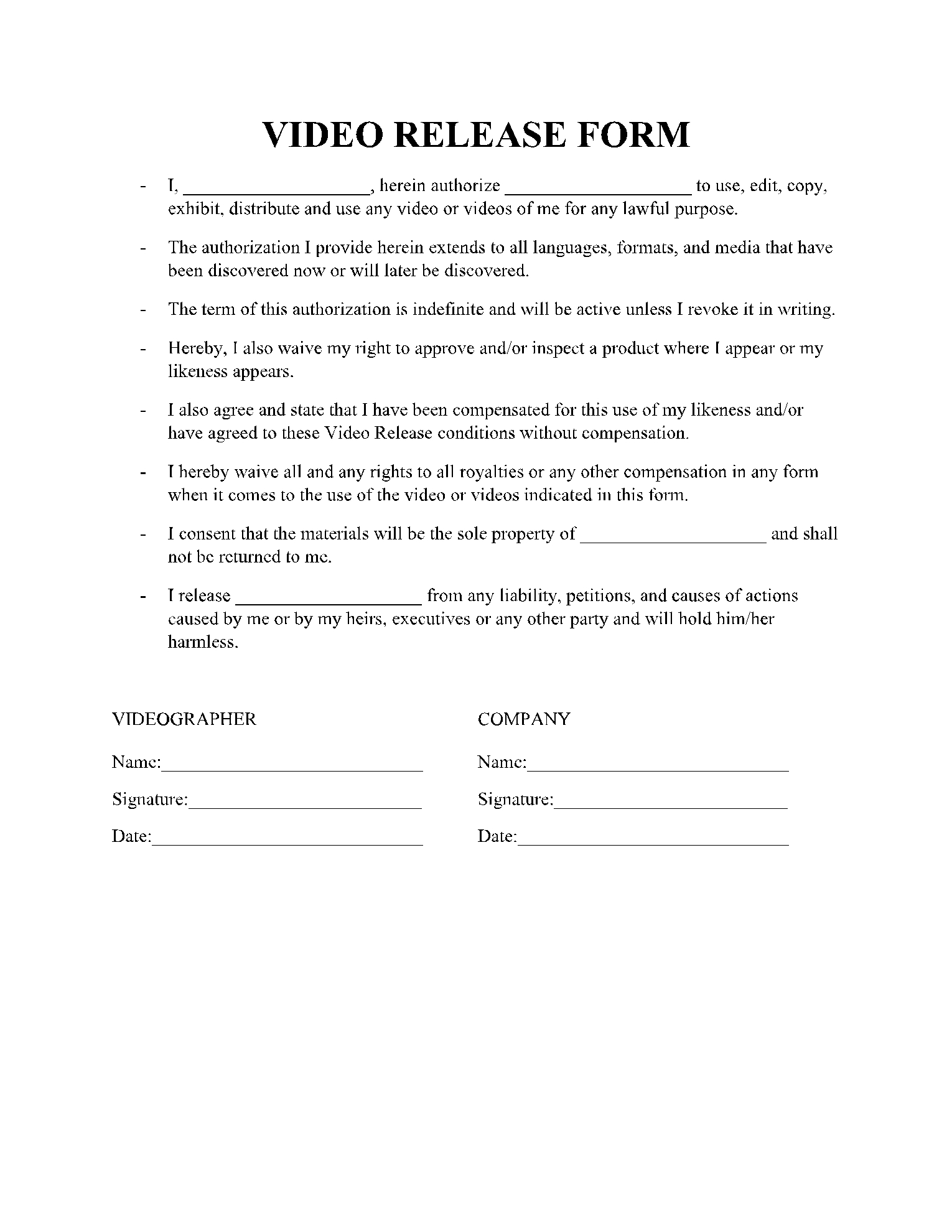 Free Video Release Form Template In 2021 CocoSign