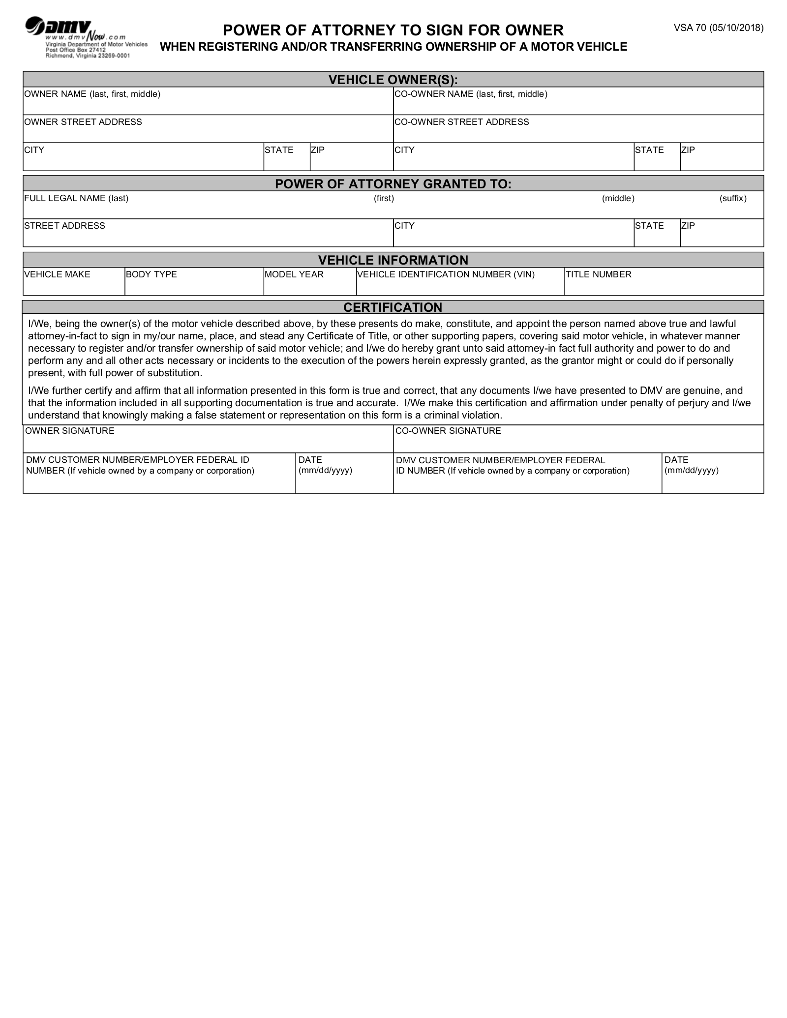 free printable power of attorney form virginia
