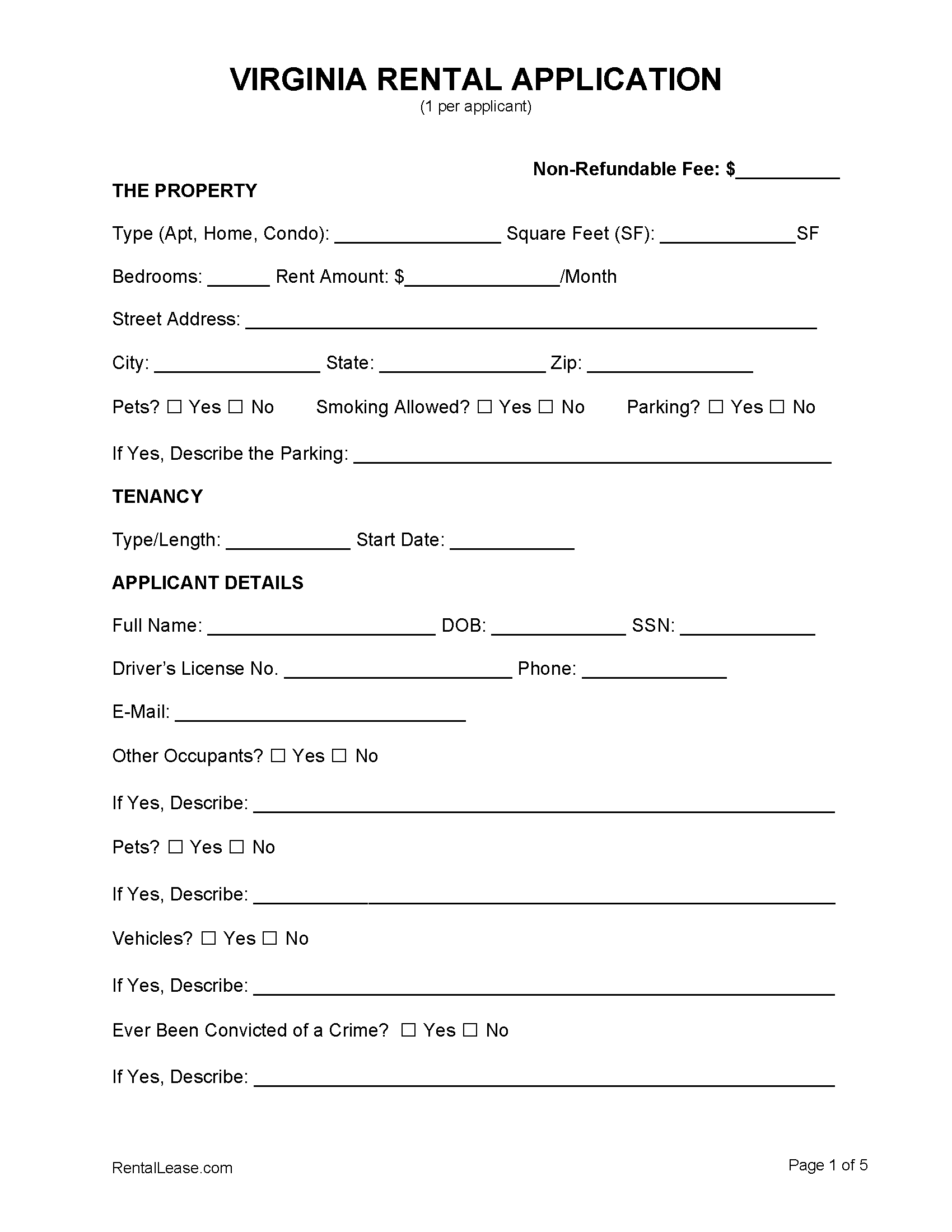 Free Virginia Rental Application Template PDF Word Free Virginia Rental Application Template PDF Word