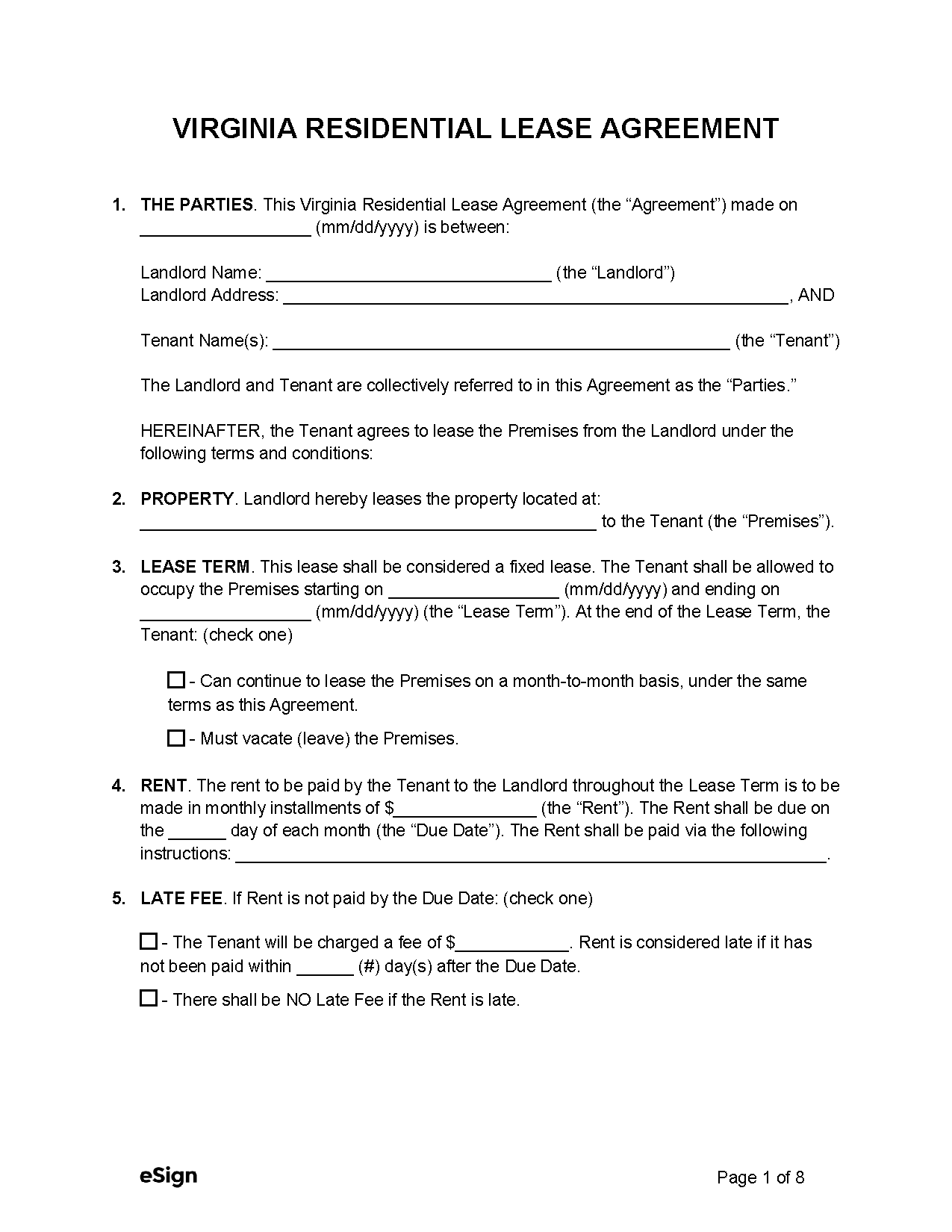 Free Virginia Standard Residential Lease Agreement PDF Free Virginia Standard Residential Lease Agreement PDF