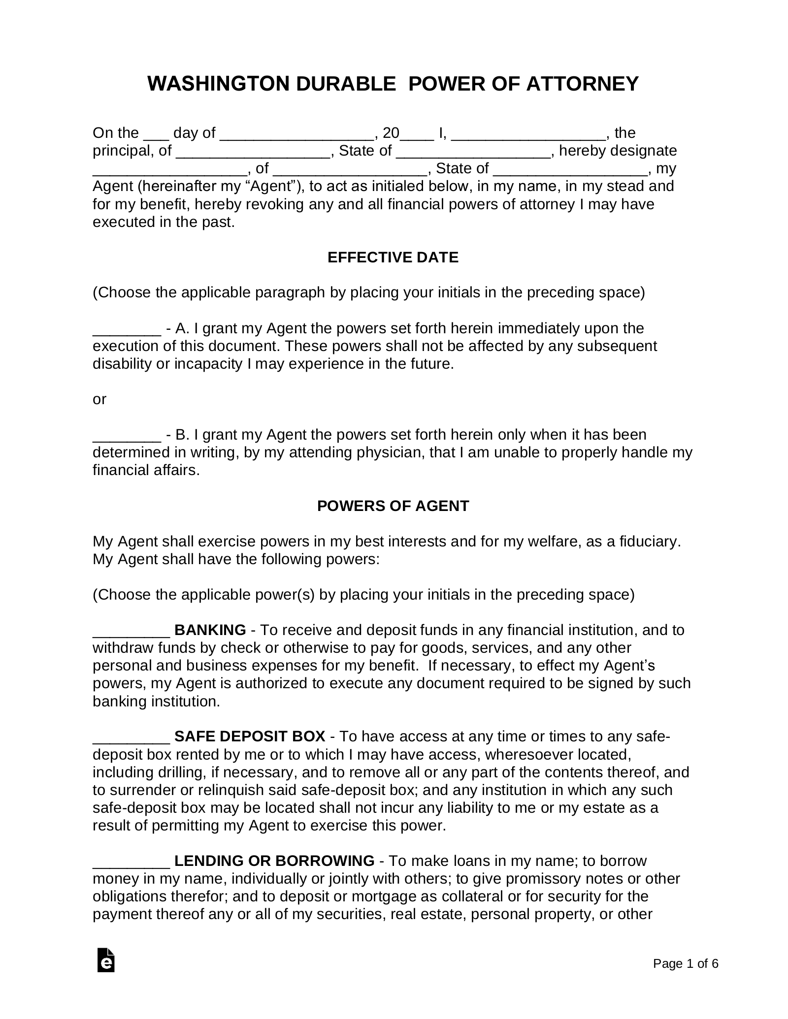Free Washington Durable Financial Power Of Attorney Form PDF Word EForms Free Washington Durable Financial Power Of Attorney Form PDF Word EForms