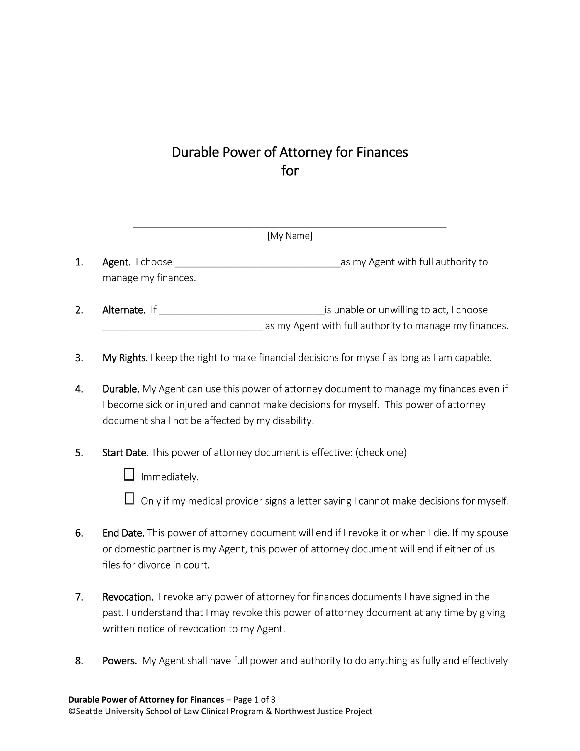 free printable forms for power of attorney
