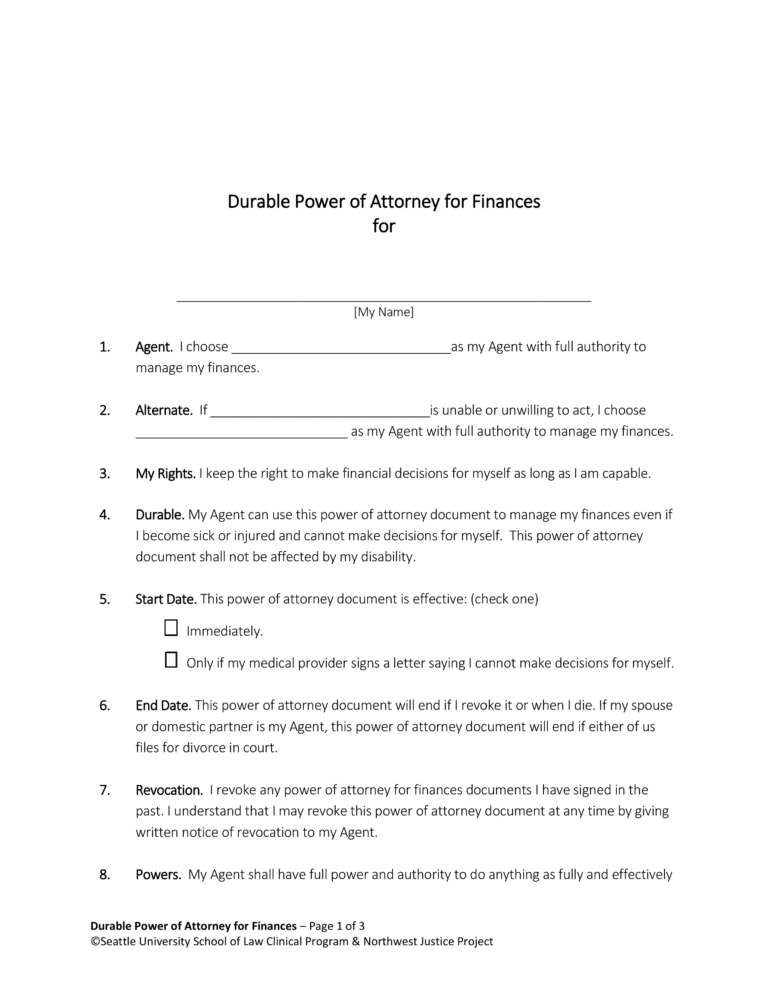 Free Washington Power Of Attorney Forms 10 Types PDF EForms