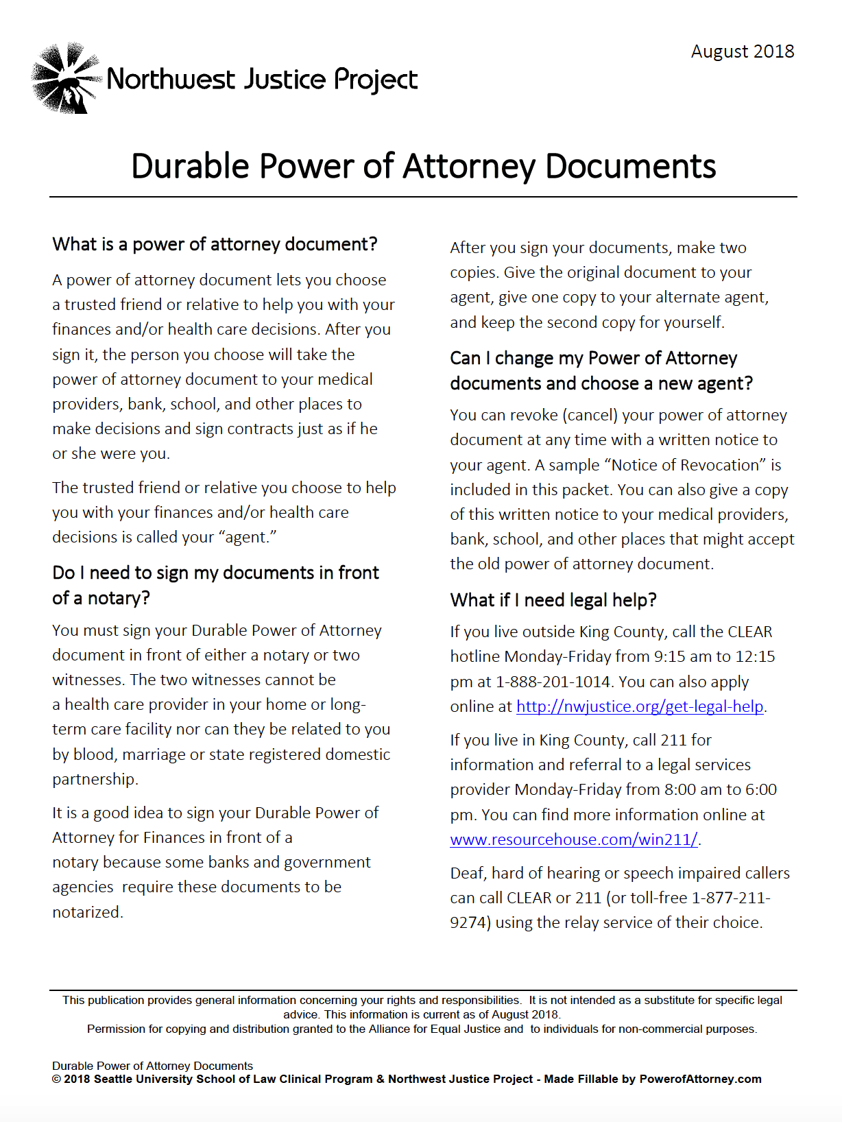 free printable durable power of attorney form washington state free printable durable power of attorney form washington state