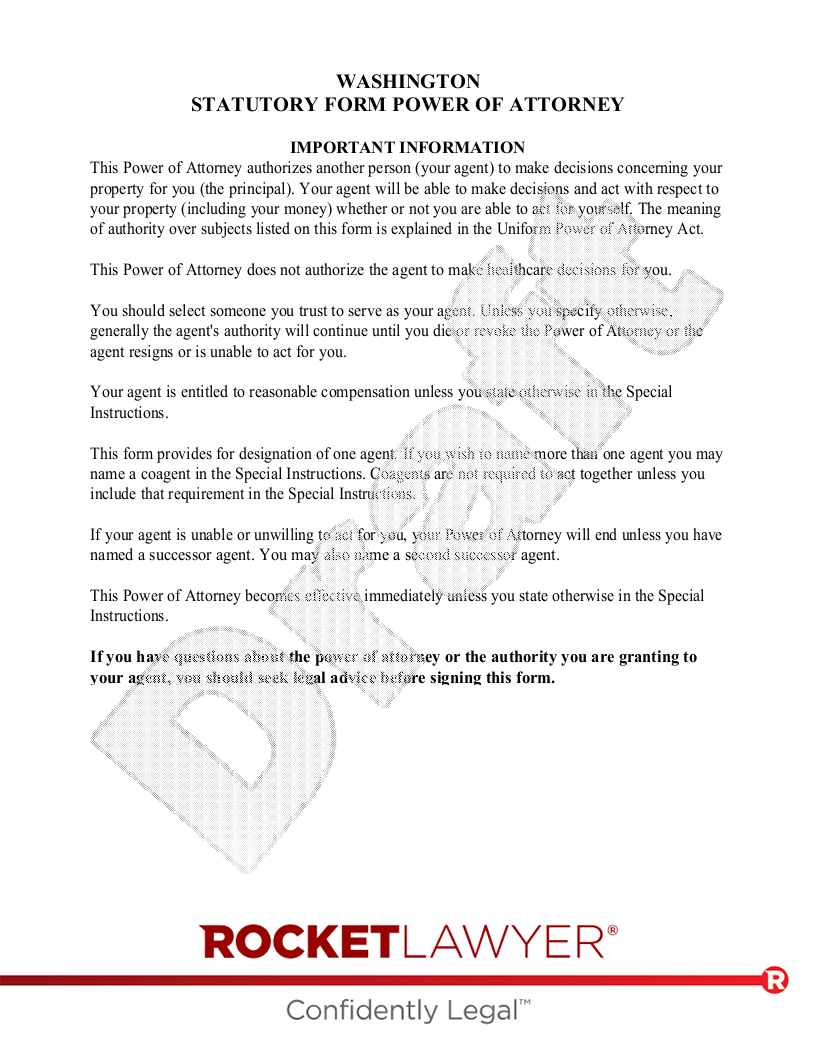 free printable power of attorney form washington state
