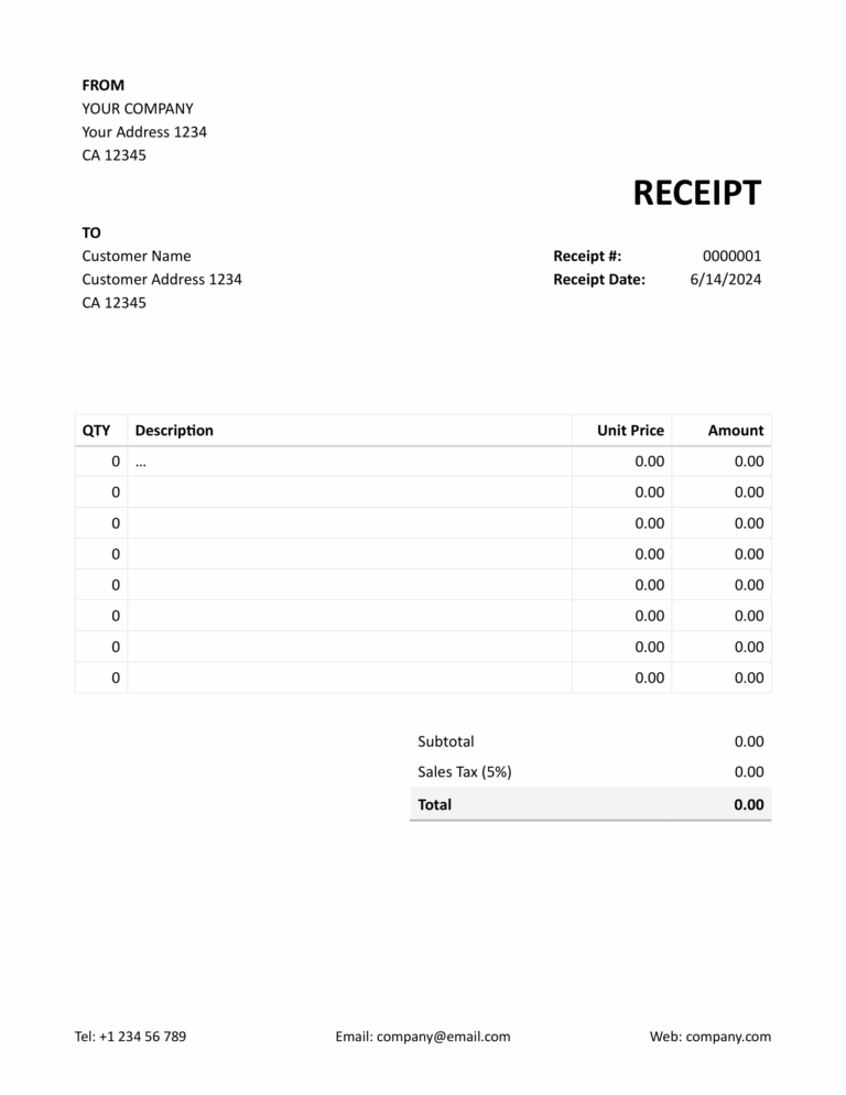 Free Word Receipt Template Docelf