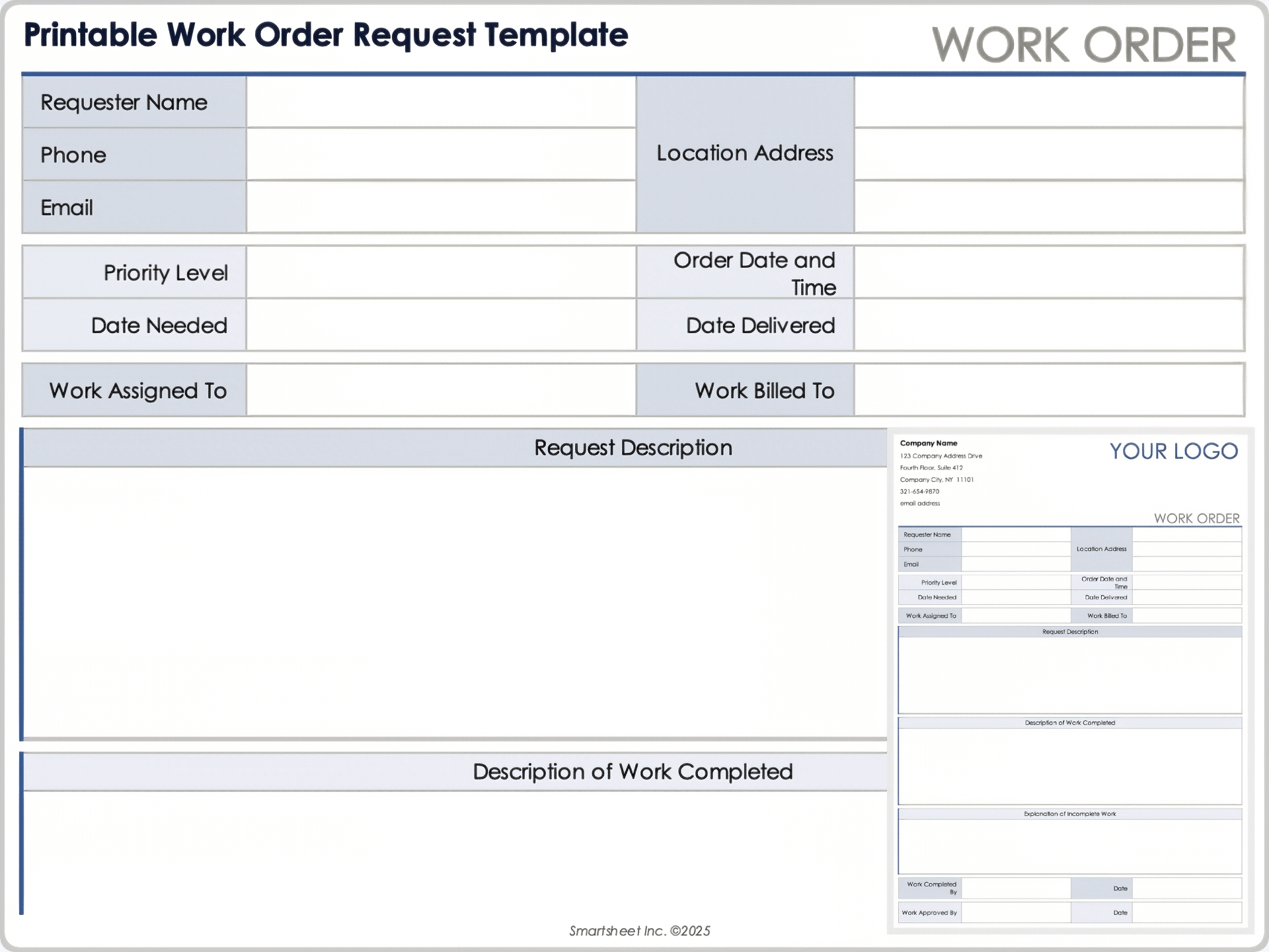Free Work Order Forms Templates All Formats Editable