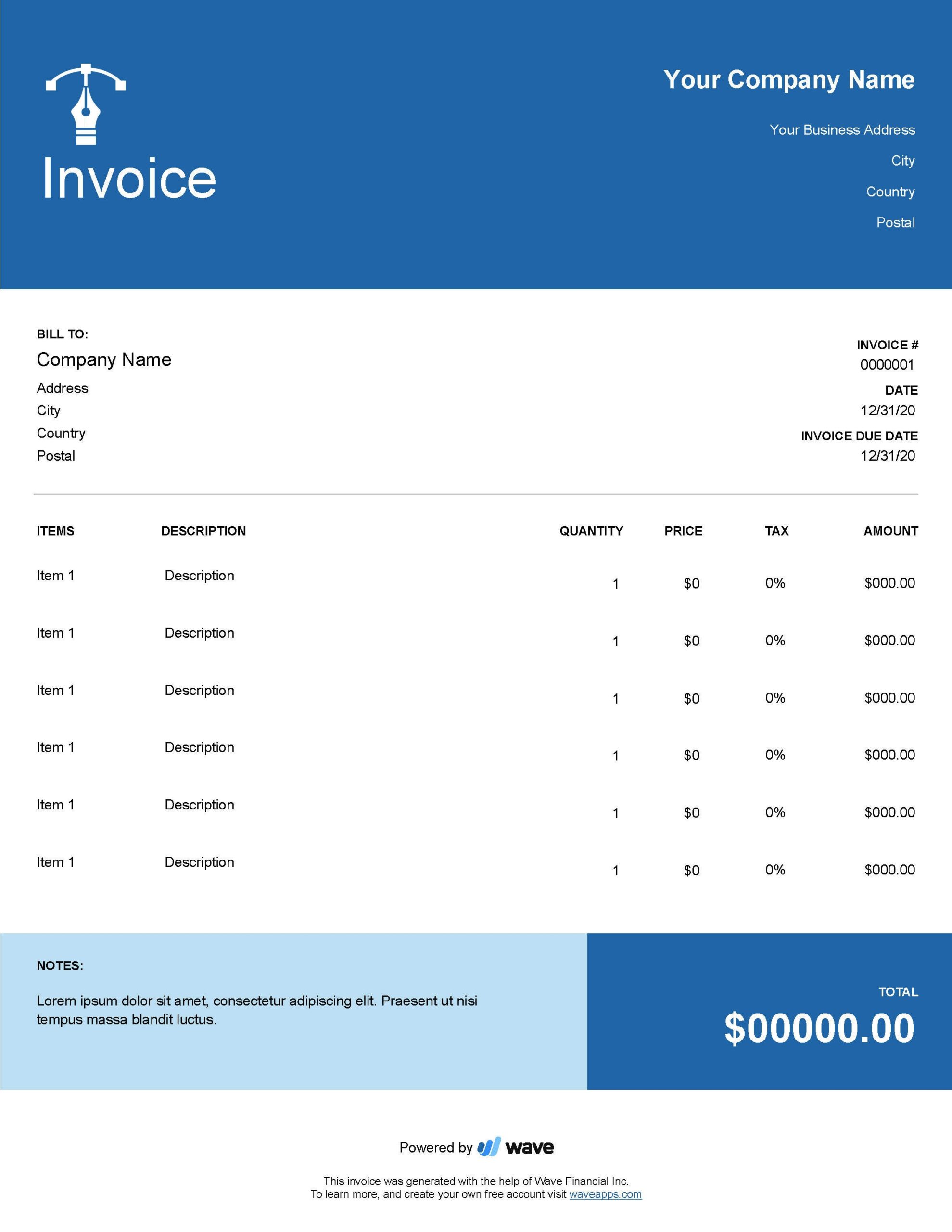 Freelance Design Invoice Template Wave Financial