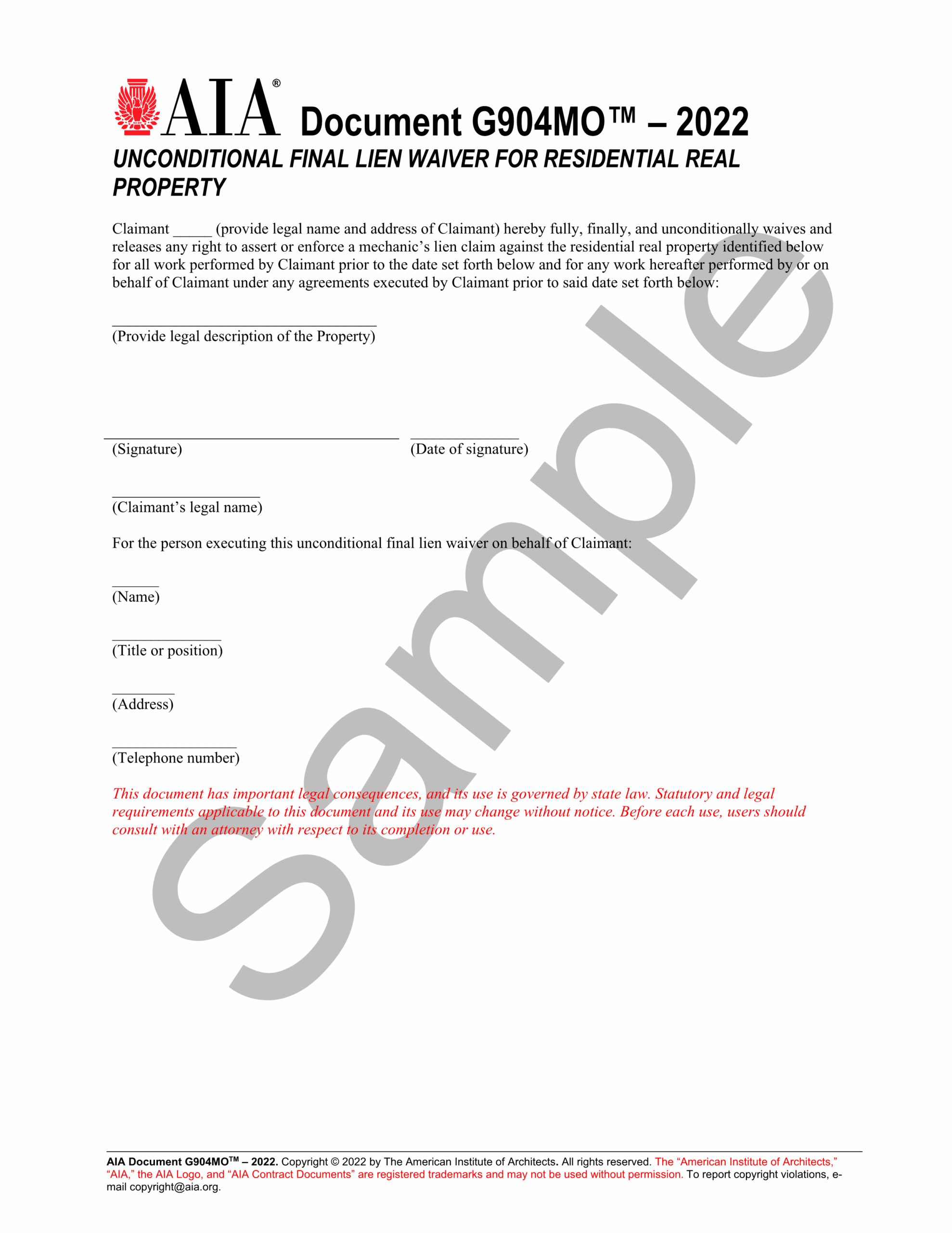 lien waiver form