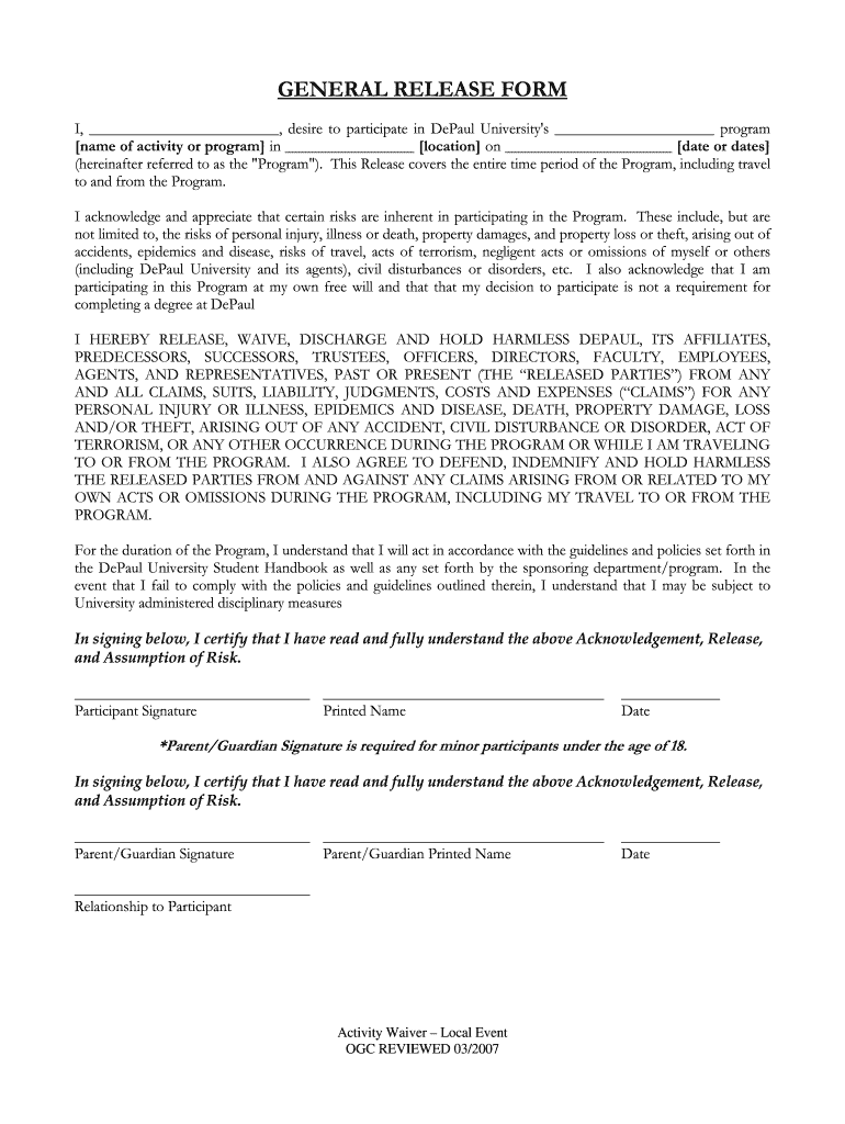 General Release Form Fill Out Sign Online DocHub