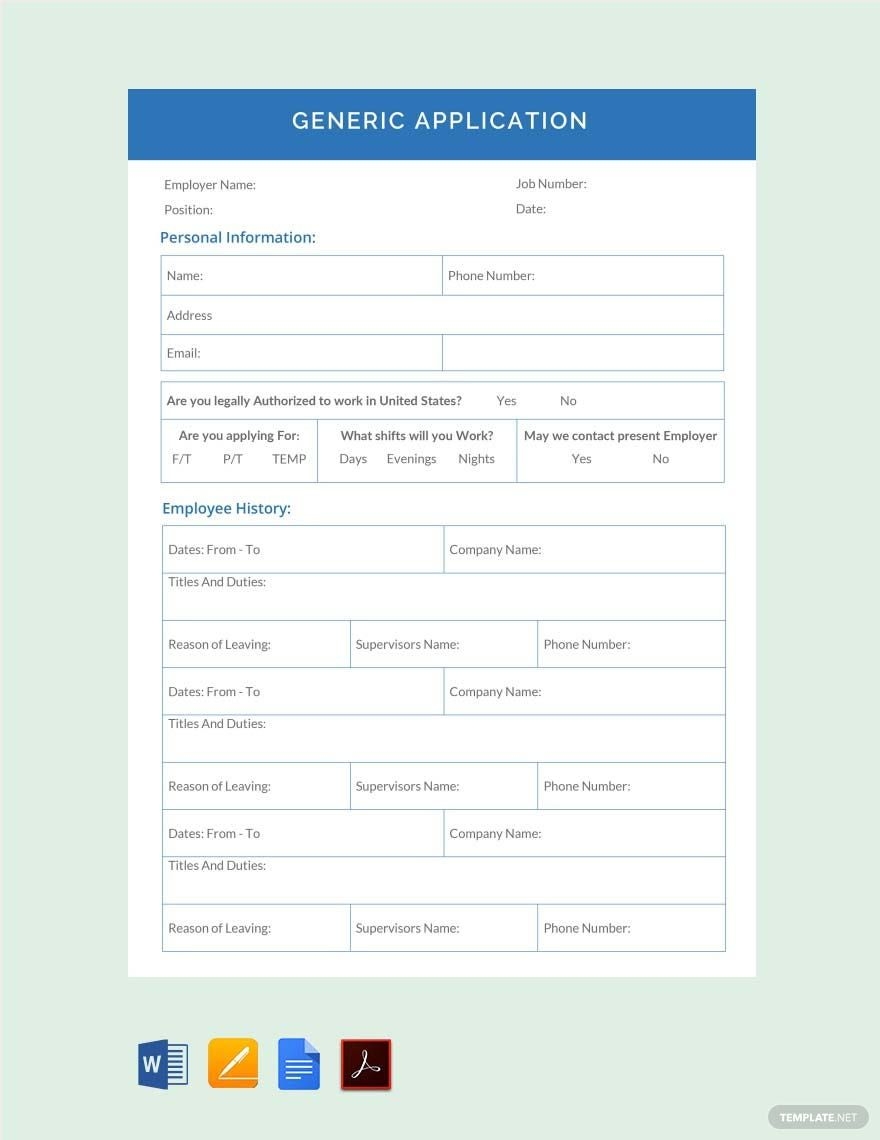 Generic Application Template In Word Pages PDF Google Docs Download Template