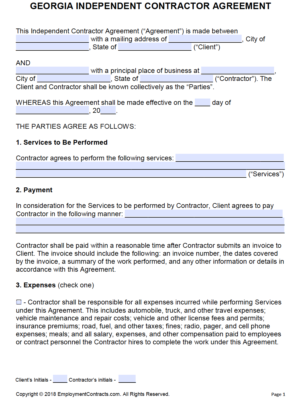 independent contractor agreement forms