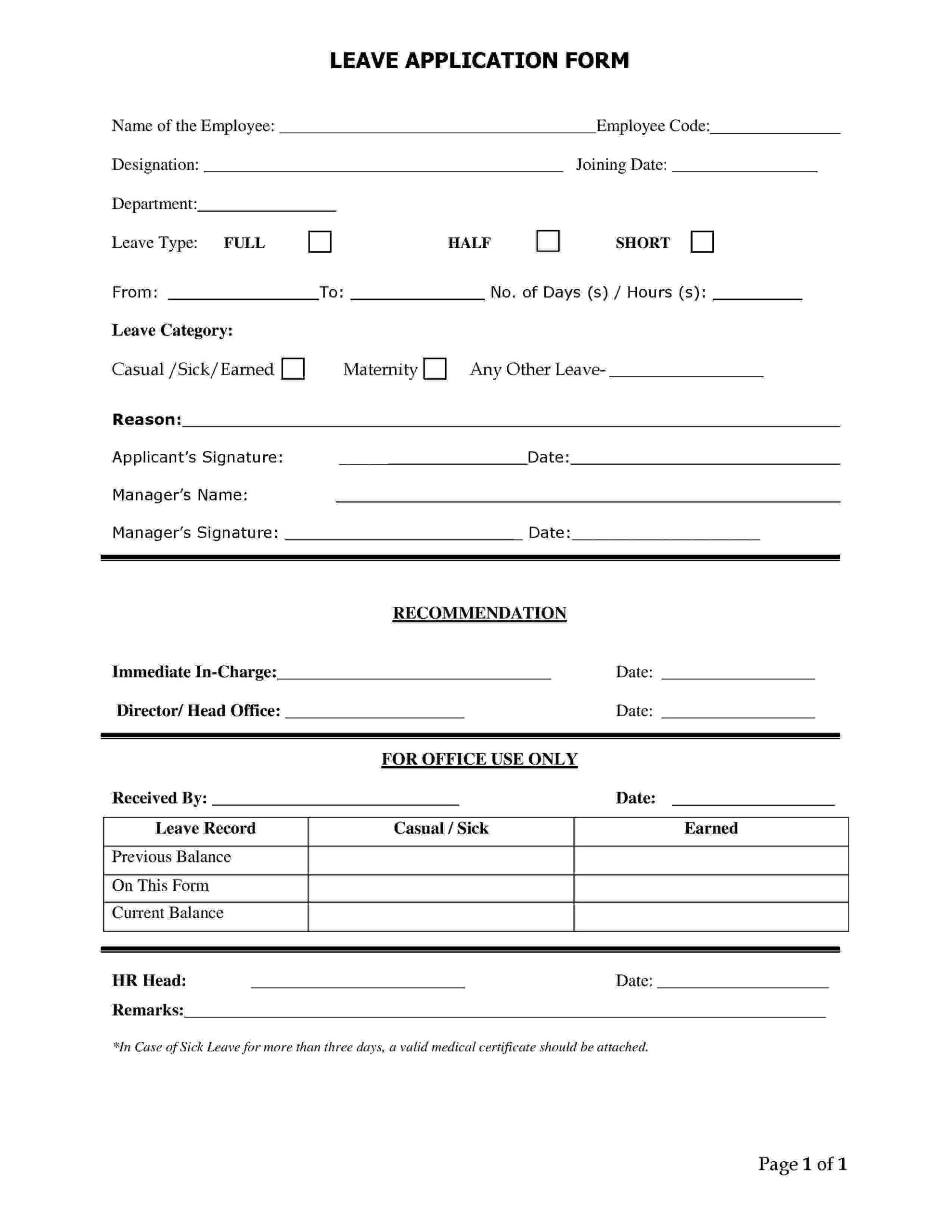 sample leave application form sample leave application form
