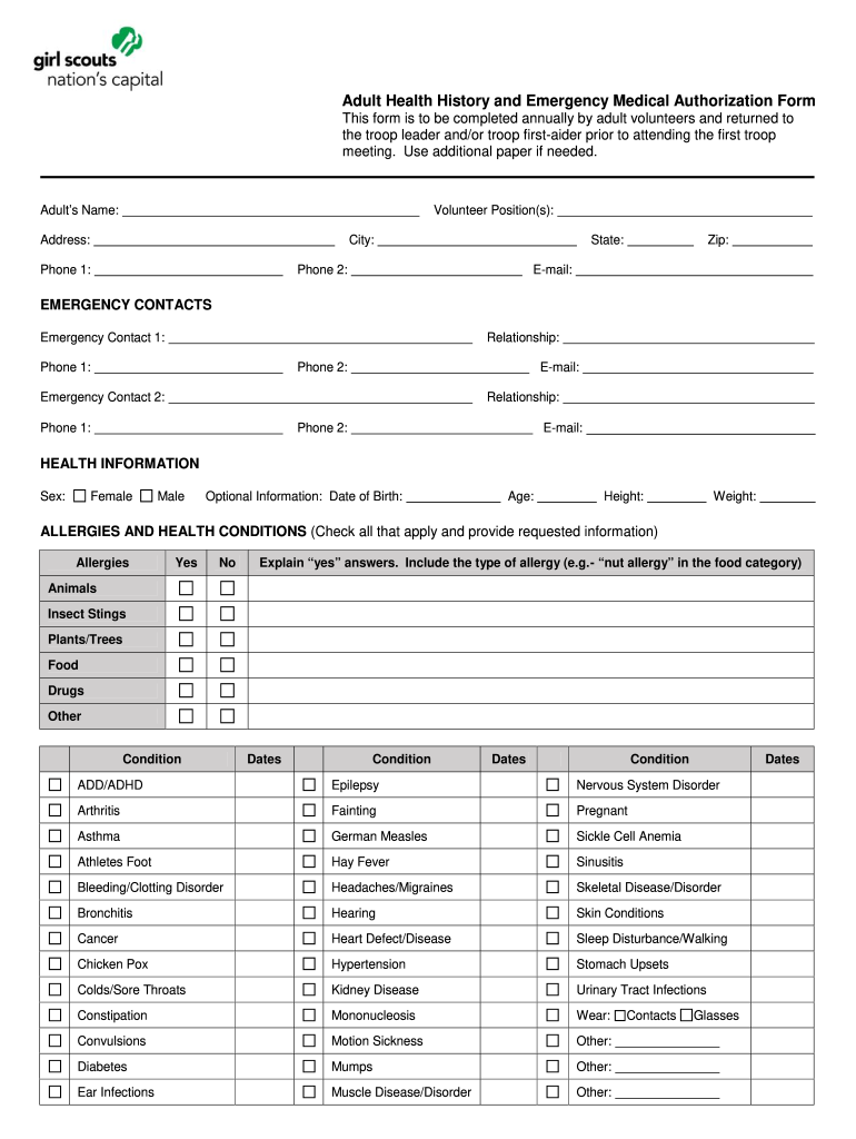 Girl Scout Health History Form Fill Out Sign Online DocHub