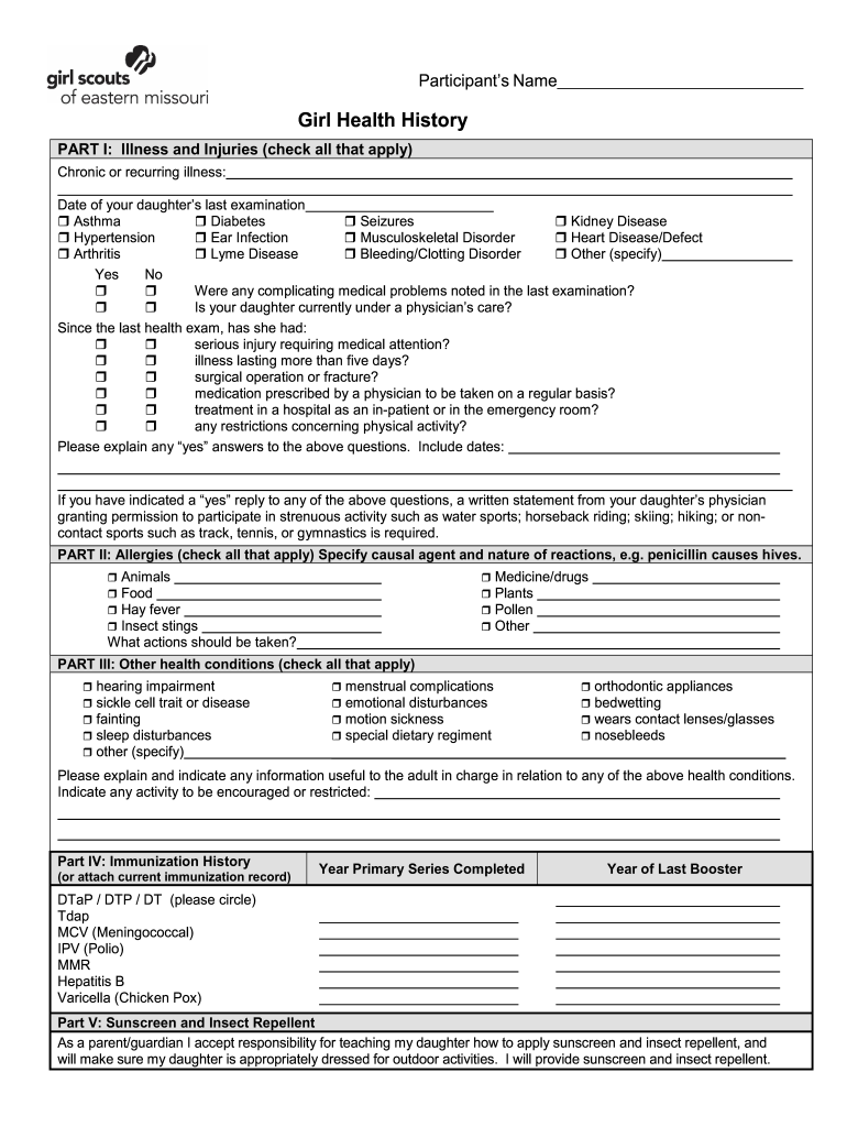 Girl Scout Health History Form Fill Out Sign Online DocHub