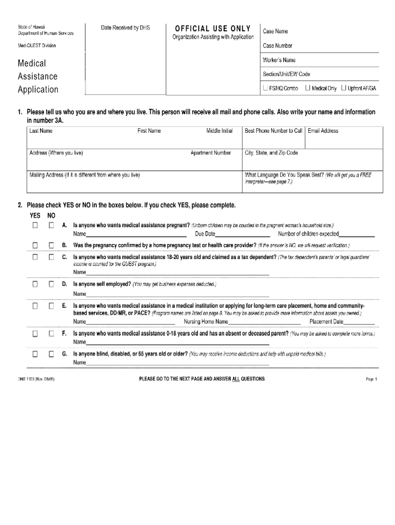 Hawaii Med Quest Application Fill Online Printable Fillable Blank PdfFiller