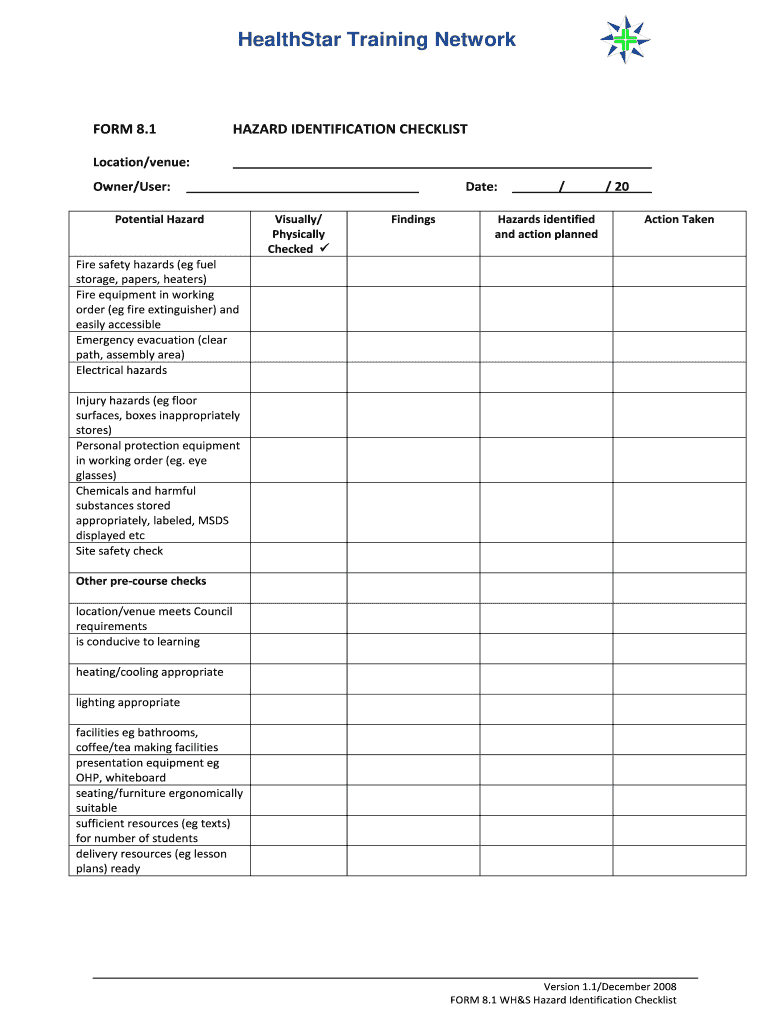 Hazard Identification Checklist Pdf Fill Out Sign Online DocHub