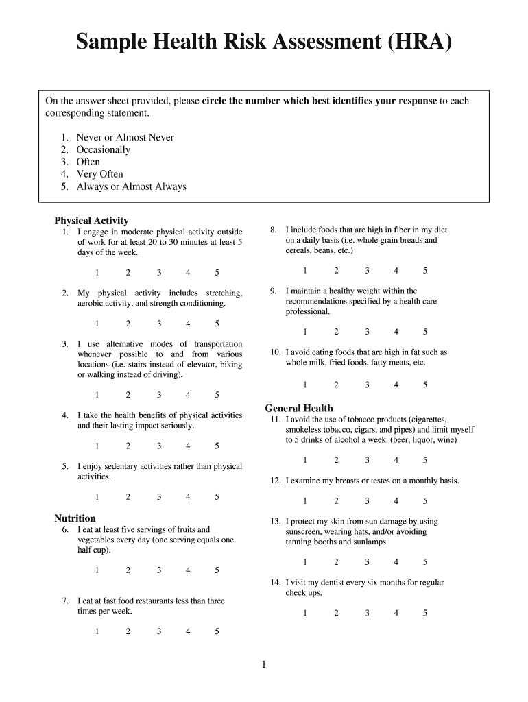 Health Risk Appraisal Fill Out Sign Online DocHub