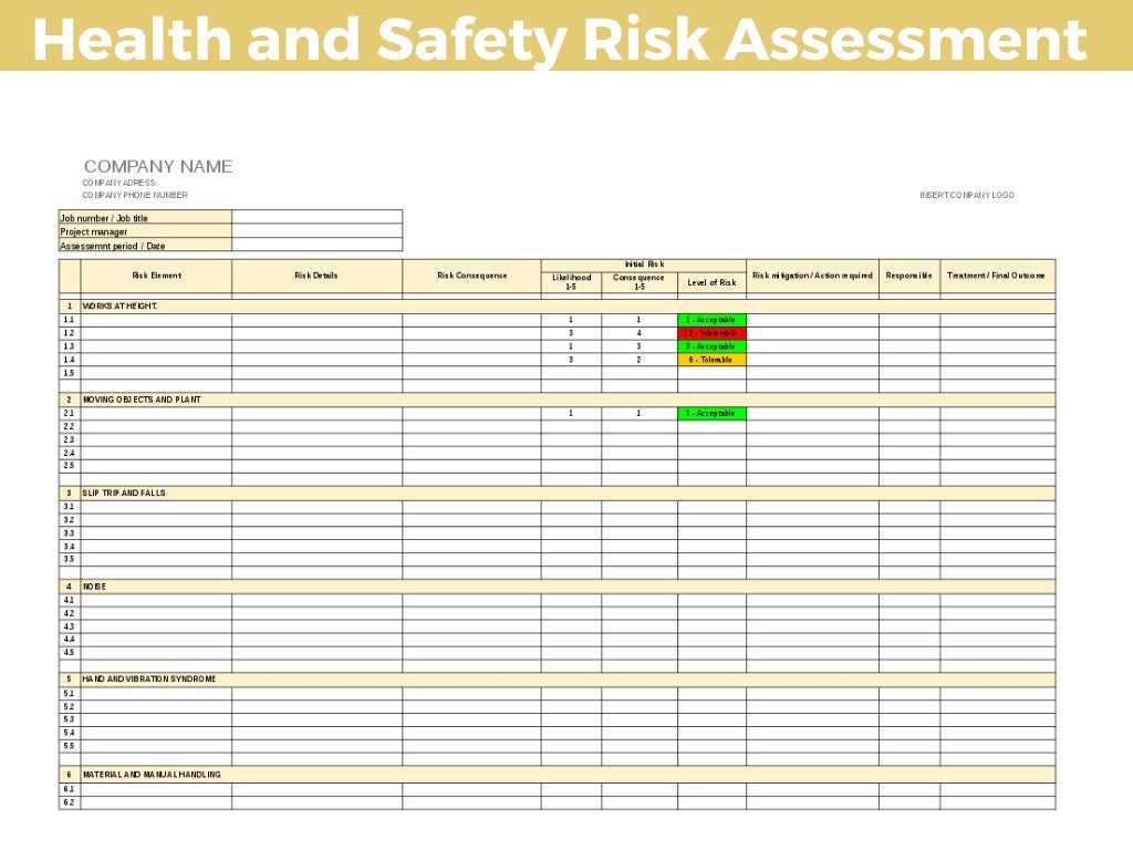 Health Safety Risk Assessment Template PROJECT MANAGEMENT Etsy