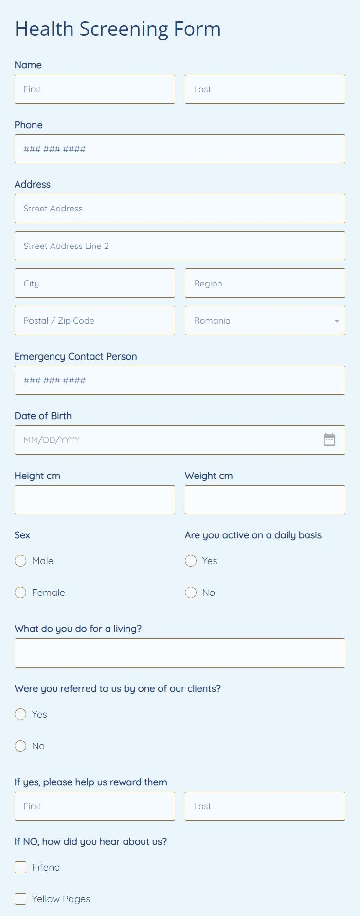 Health Screening Form Template 123FormBuilder
