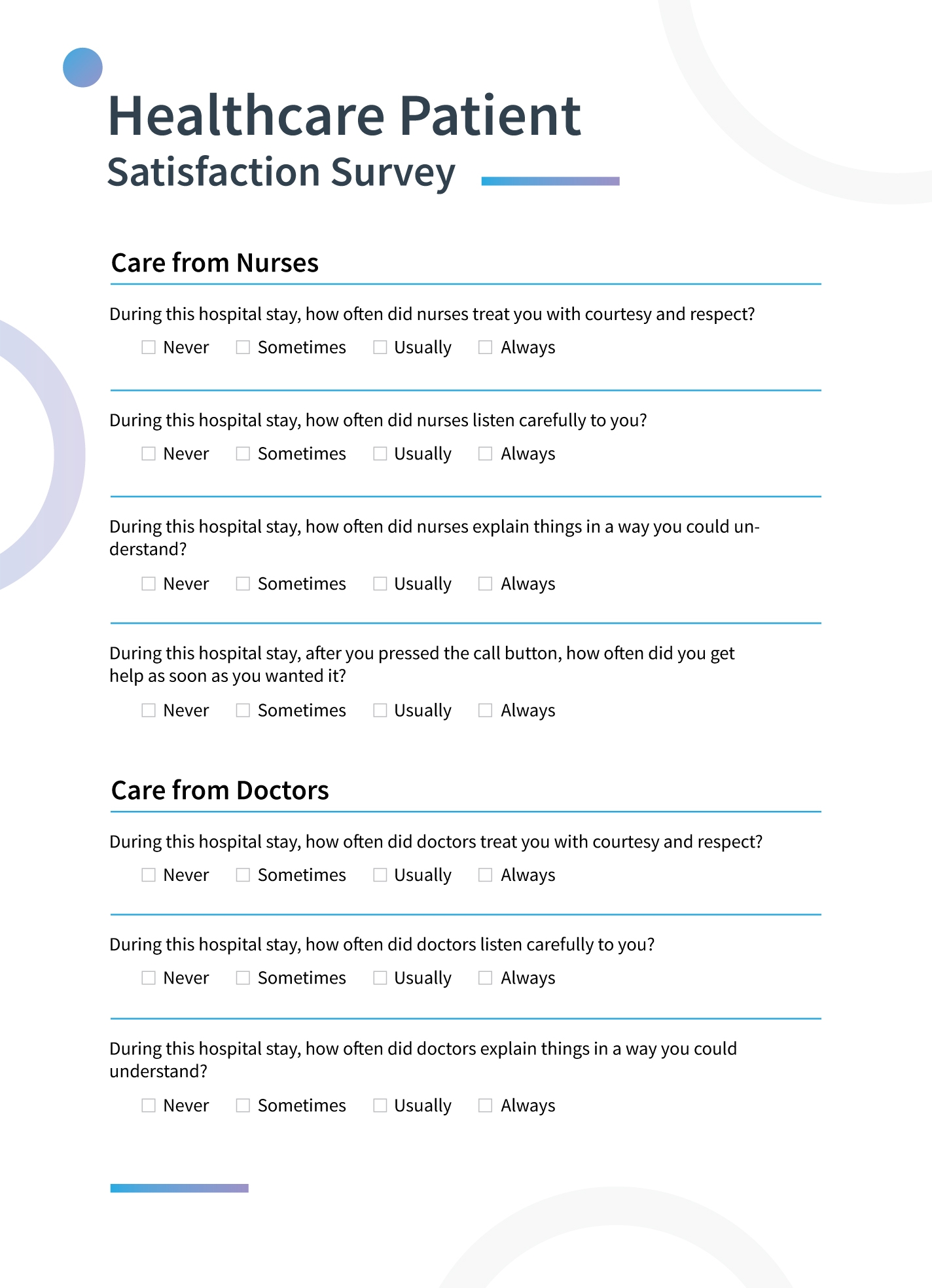 Healthcare Patient Satisfaction Survey Free Google Docs Template