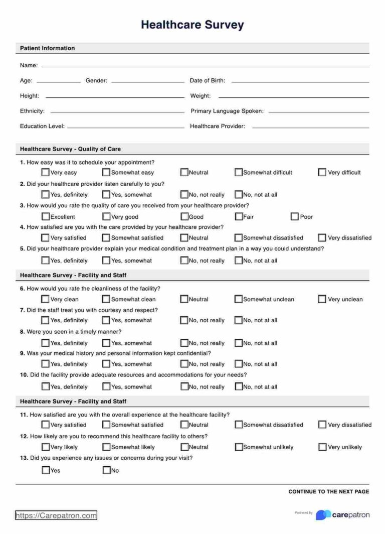 Healthcare Survey Example Free PDF Download