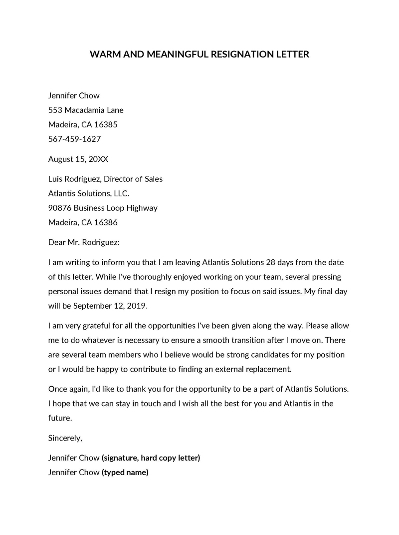 letter of resignation sample letter of resignation sample