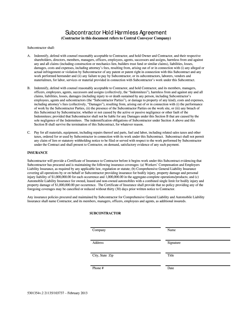 Hold Harmless Agreement Template Fill Out Sign Online DocHub