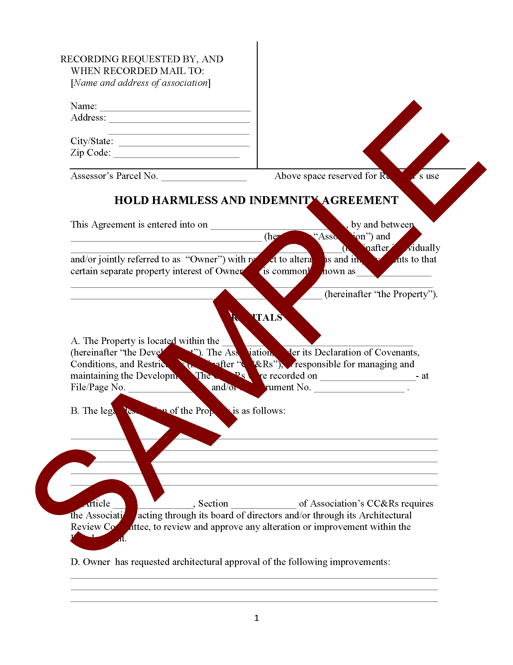 hold harmless agreement form