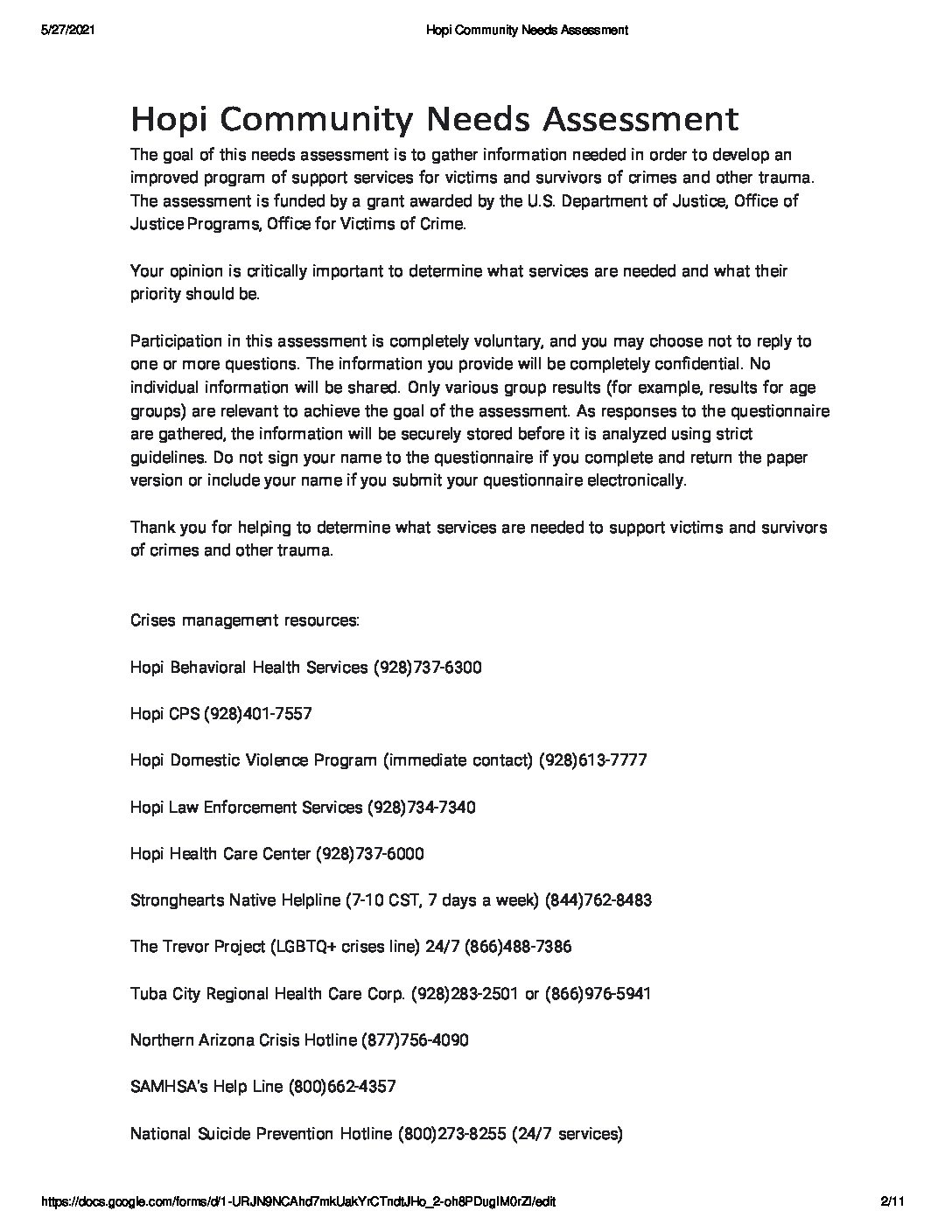 community assessment form