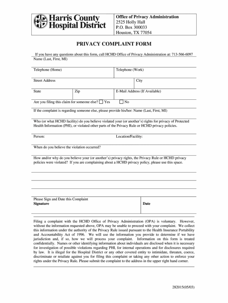 Hospital Complaint Form Fill Online Printable Fillable Blank PdfFiller