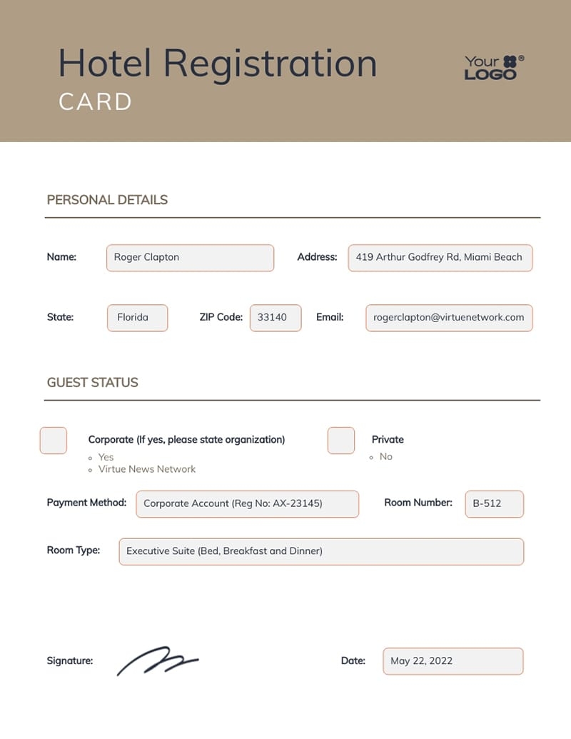 Hotel Registration Card Template Visme Hotel Registration Card Template Visme