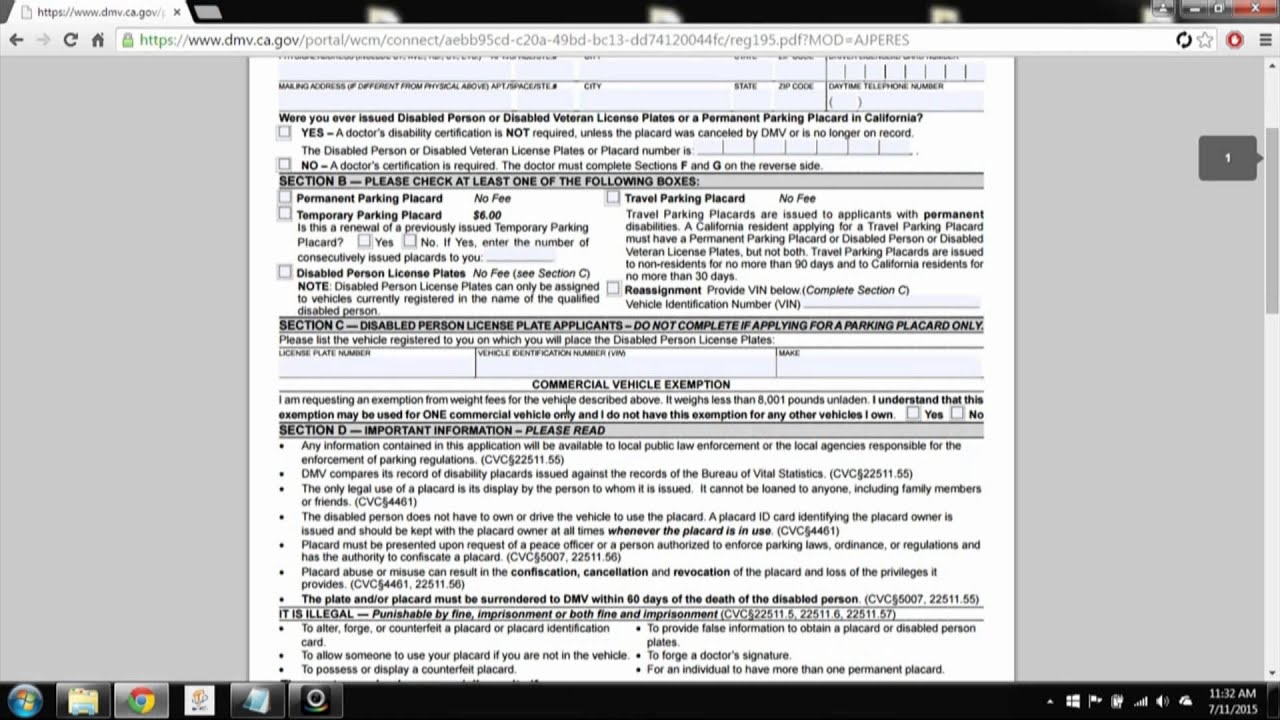 disability parking form